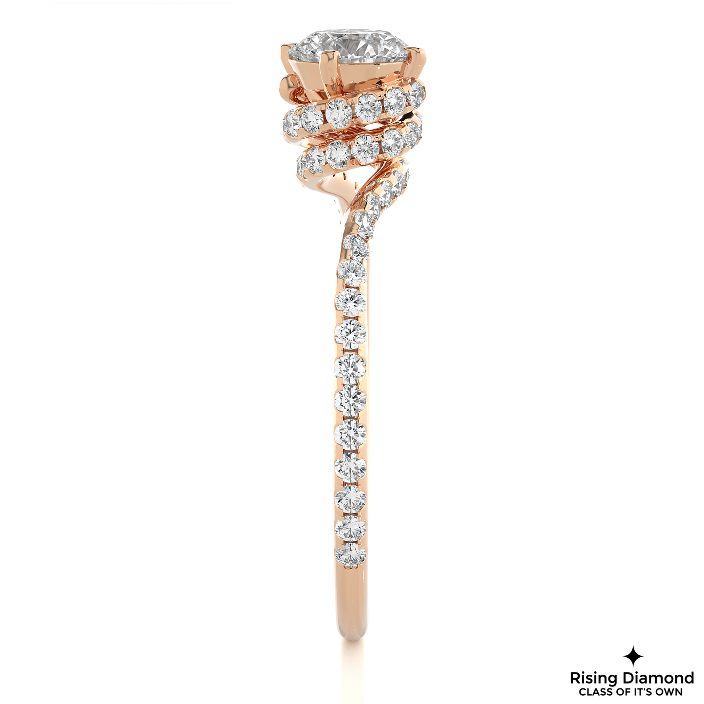 1.07 CT Round Cut Lab Diamond Engagement Ring in Bypass Shank With Double Hidden Halo