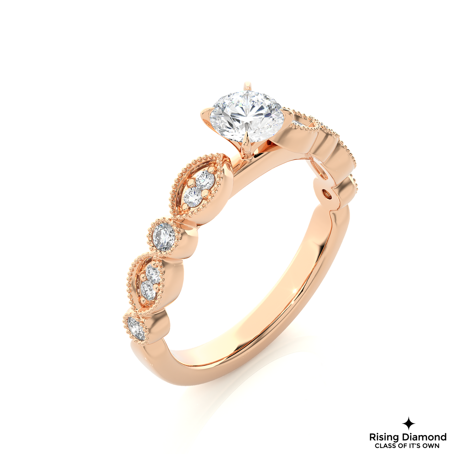 1.02 CT Round F/VS1 Lab Grown Diamond Engagement Ring in Mil-Grain Shank