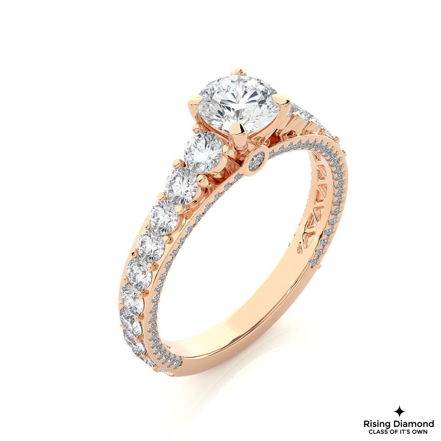 1.2 CT Round Cut Lab Grown Diamond Engagement Ring in Pave Shank With Cathedral Style
