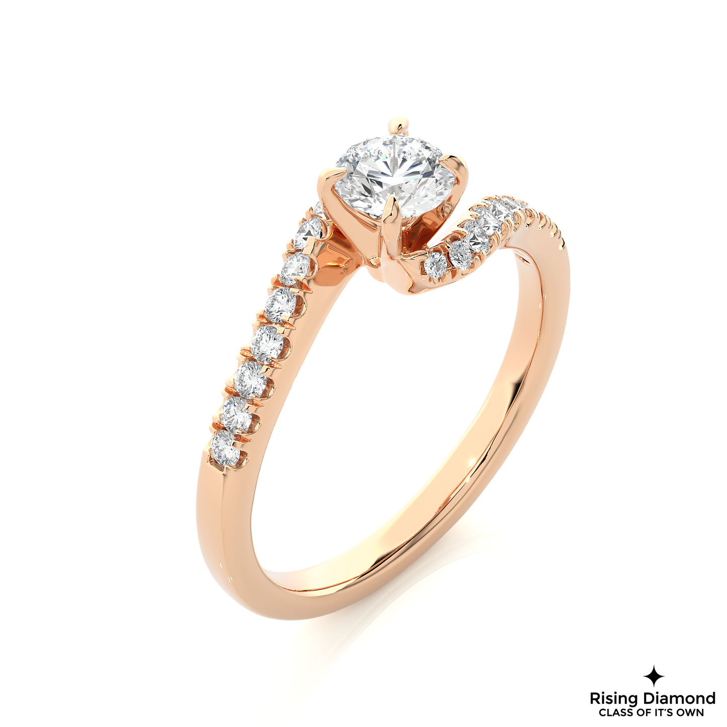 1.01 CT Round Cut Lab Grown Diamond Engagement Ring in Bypass Shank With Pave Setting