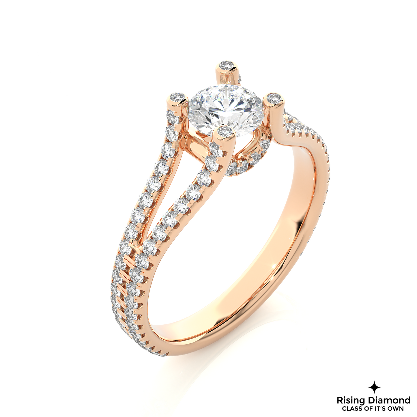 1.02 CT Round Cut Lab Grown Diamond Engagement Ring in Split Shank With Pave Setting