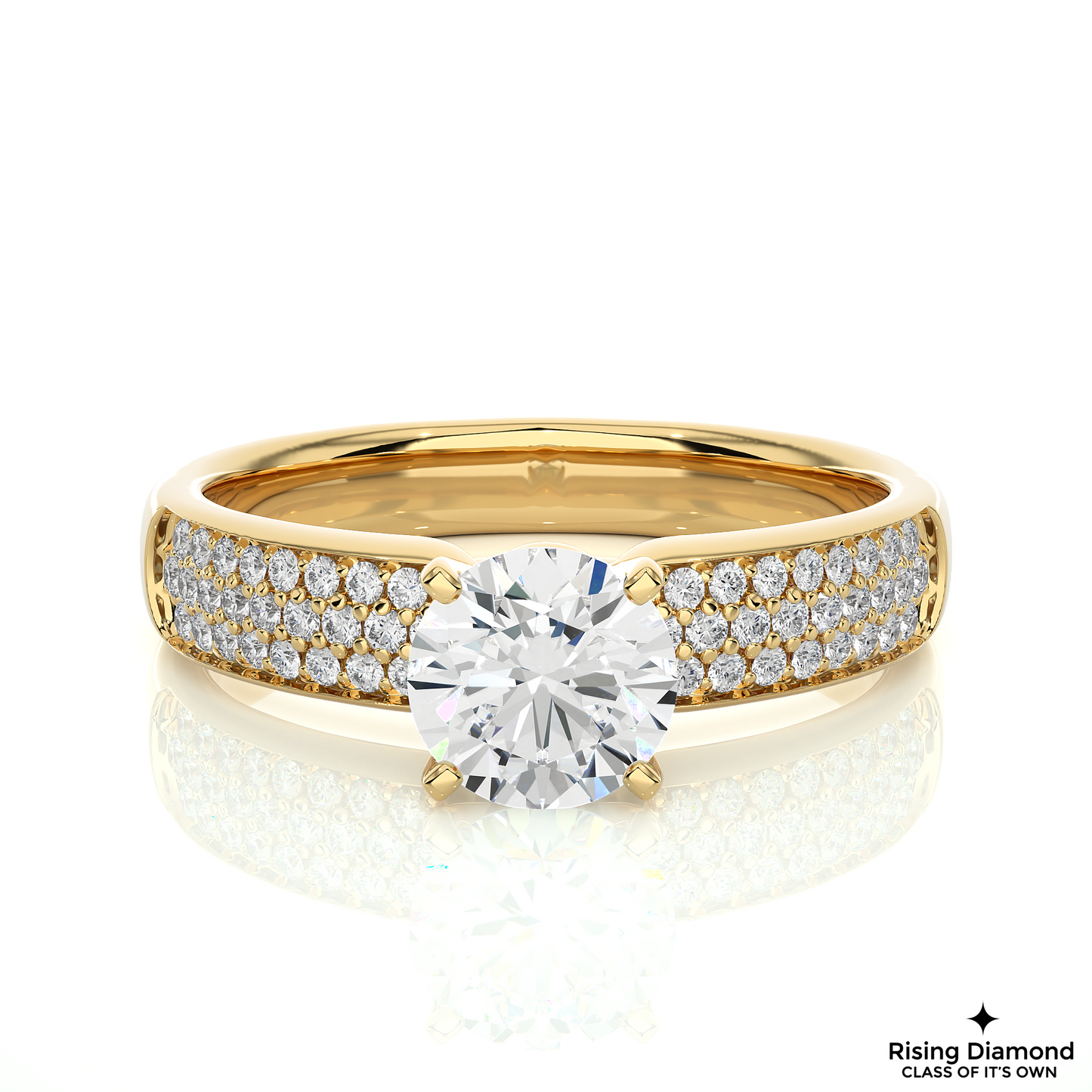 1.07 CT Round Cut Lab Grown Diamond Ring in Multi-pave Shank