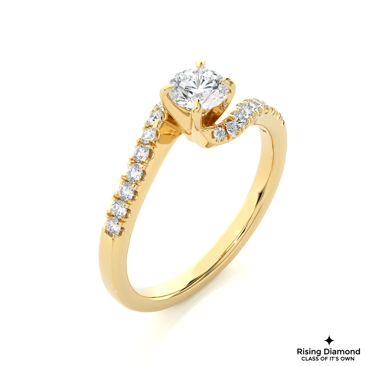 1.01 CT Round Cut Lab Grown Diamond Engagement Ring in Bypass Shank With Pave Setting