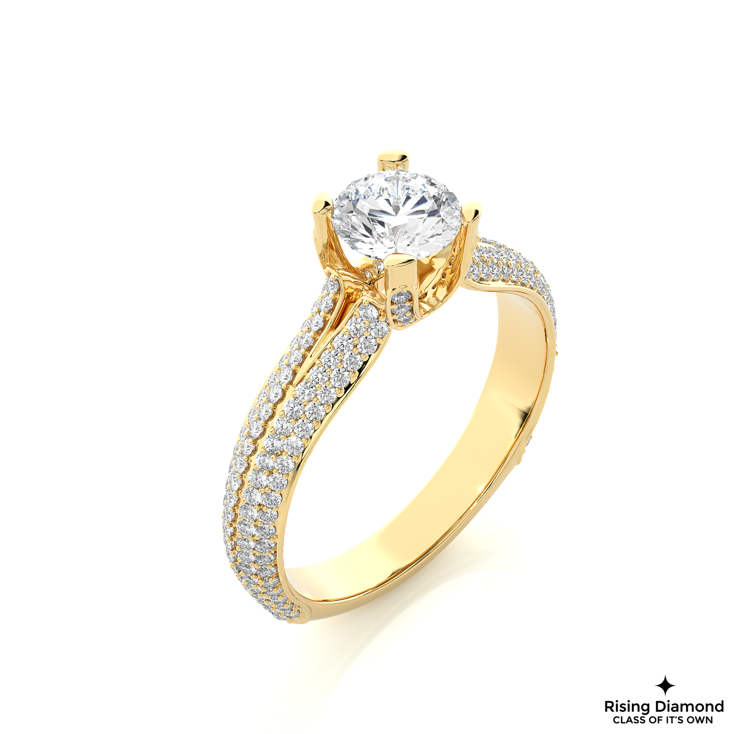 1.09 CT Round Cut Lab Grown Diamond Engagement Ring in Split Shank With Double Pave Setting
