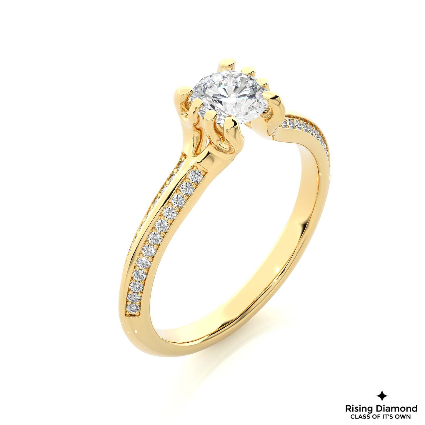 1.02 CT Round Cut Lab Grown Diamond Engagement Ring in Knife Edge Shank With Pave Setting