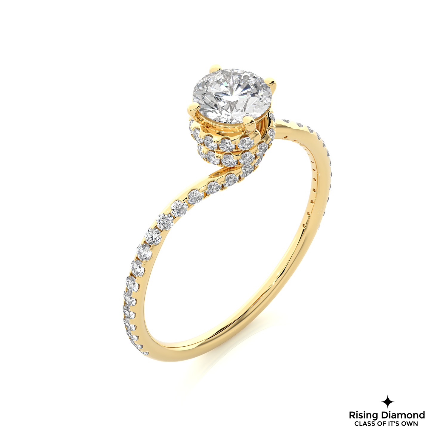 1.07 CT Round Cut Lab Diamond Engagement Ring in Bypass Shank With Double Hidden Halo