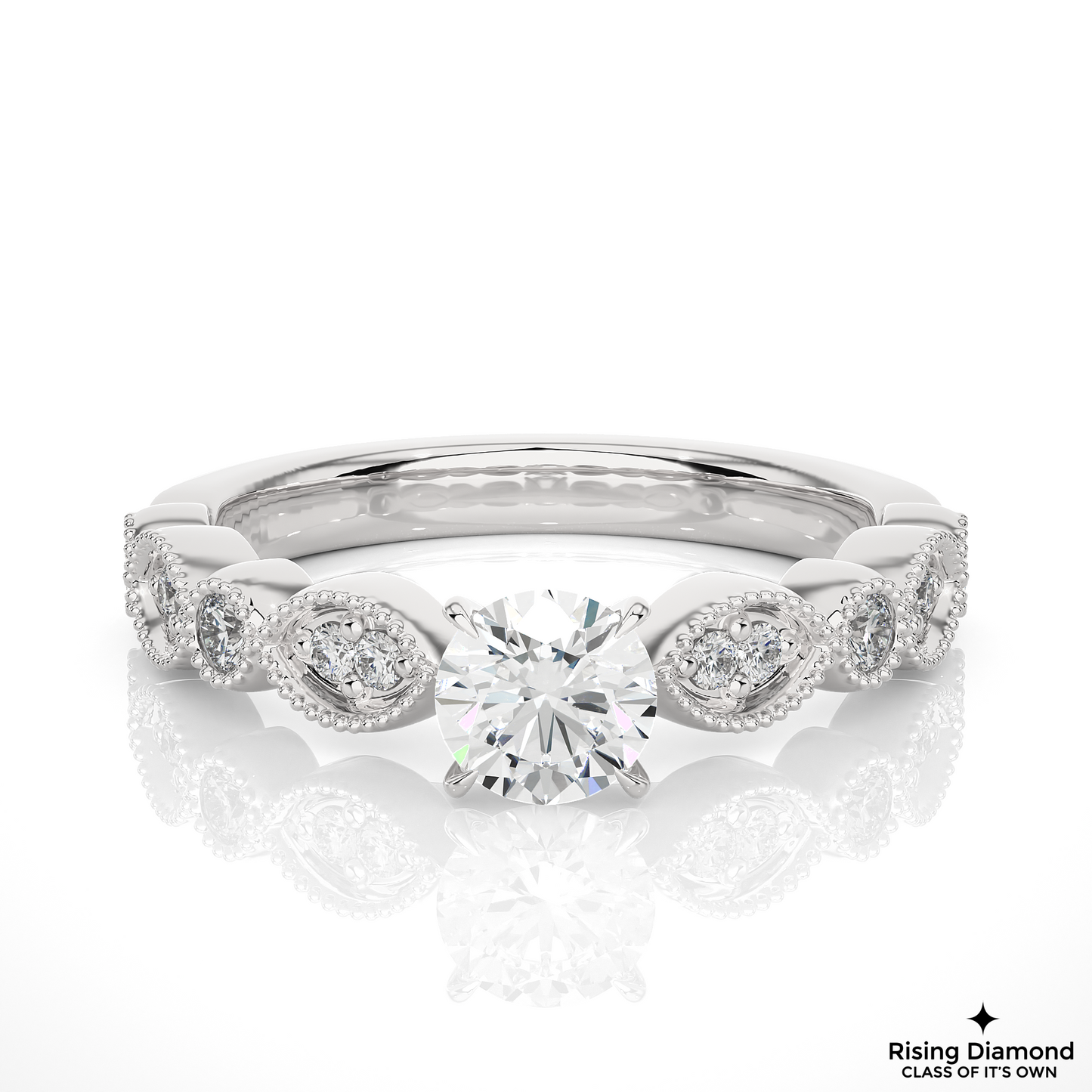 1.02 CT Round F/VS1 Lab Grown Diamond Engagement Ring in Mil-Grain Shank