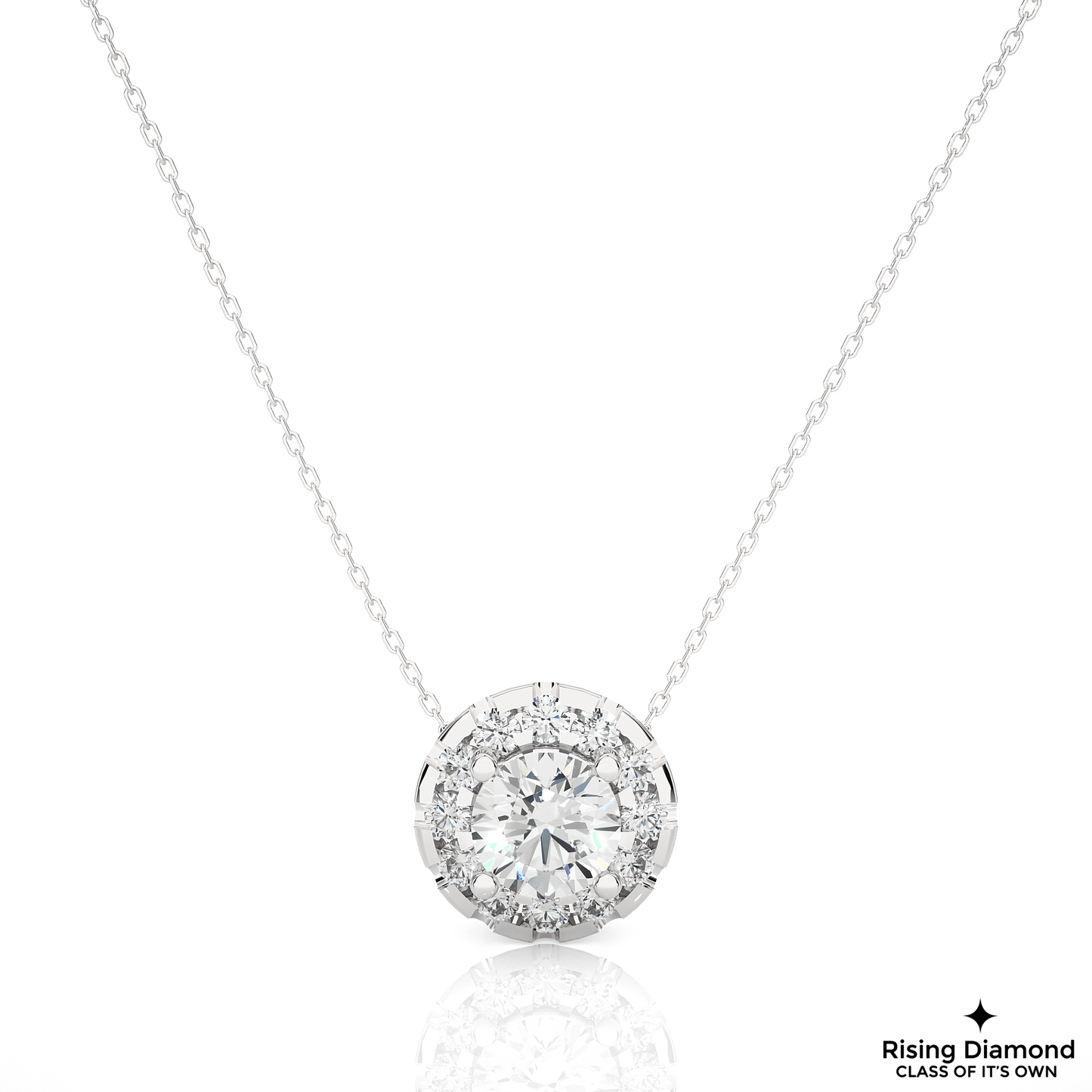 1.02 CT Round Cut Lab Grown Diamond Solitaire Necklace in Halo Setting