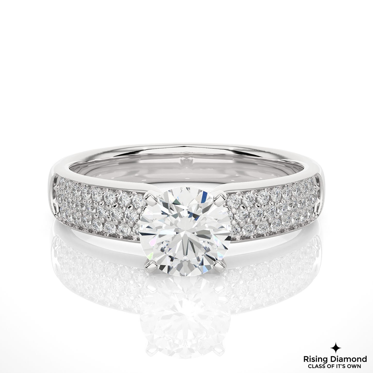 1.07 CT Round Cut Lab Grown Diamond Ring in Multi-pave Shank