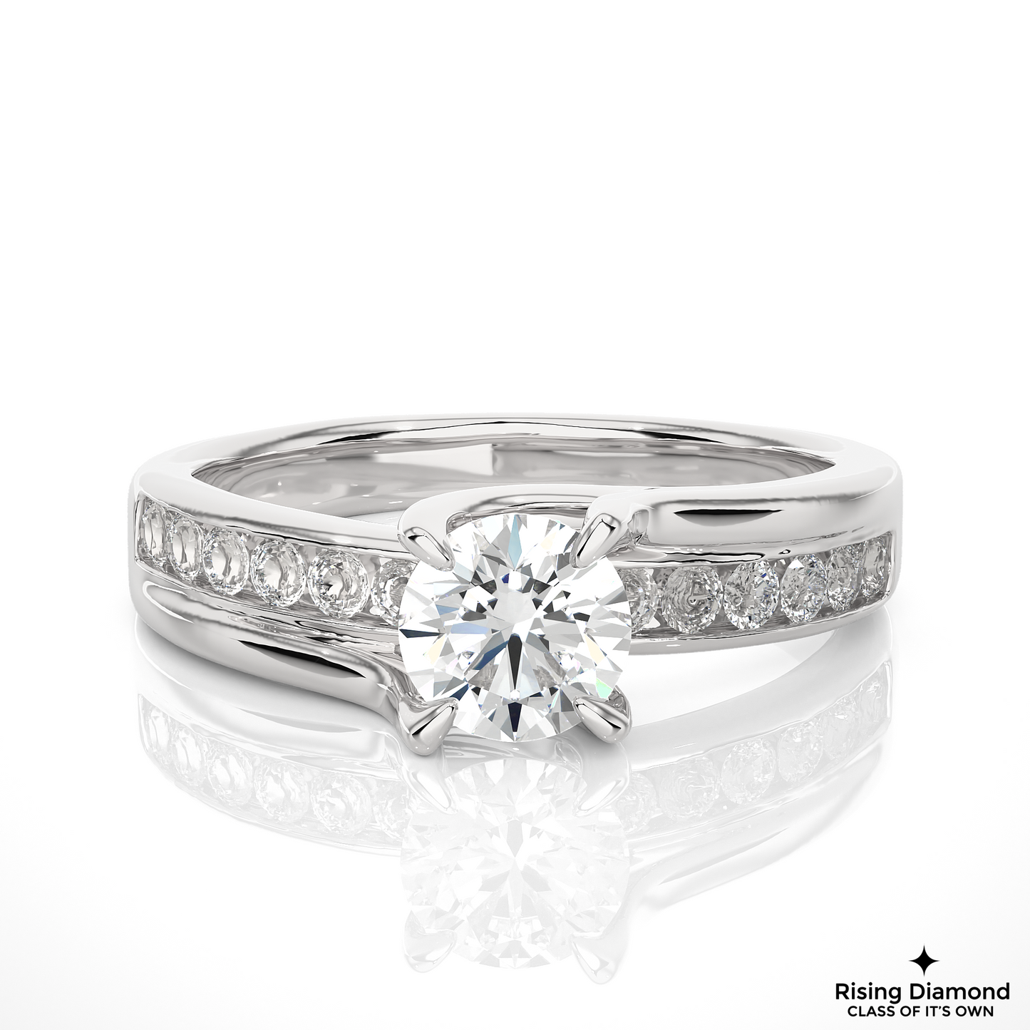 1.02 CT G/VS1 Round Cut Lab Grown Diamond Engagement Ring in Chanel Shank