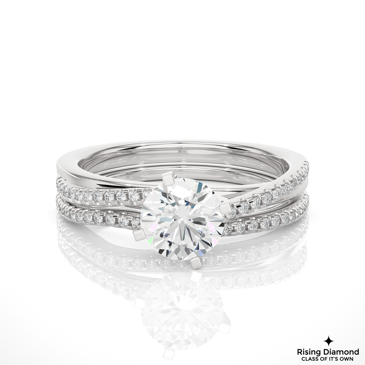 1.03 CT Round Cut Lab Grown Diamond Engagement Ring Made in Pave Setting With Bypass Shank