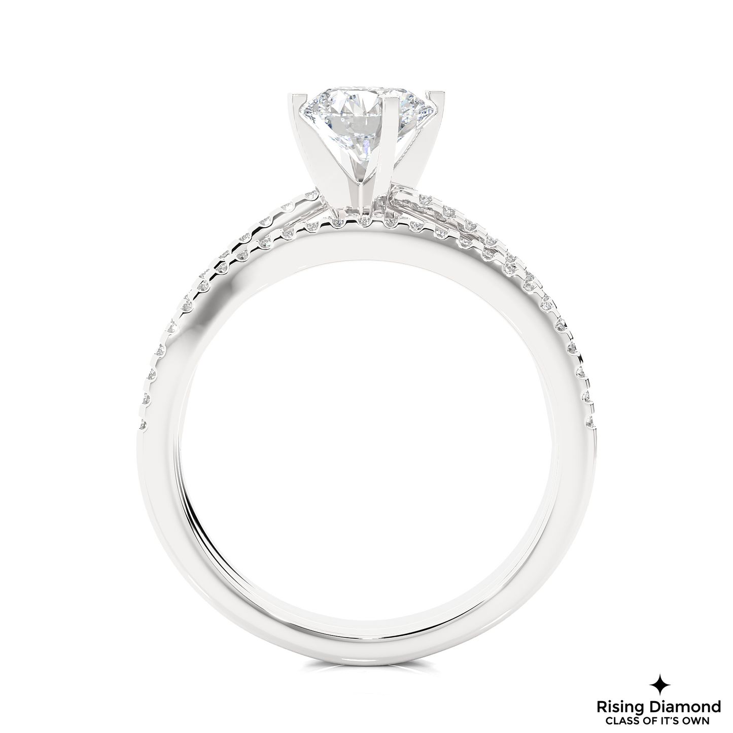 1.03 CT Round Cut Lab Grown Diamond Engagement Ring Made in Pave Setting With Bypass Shank