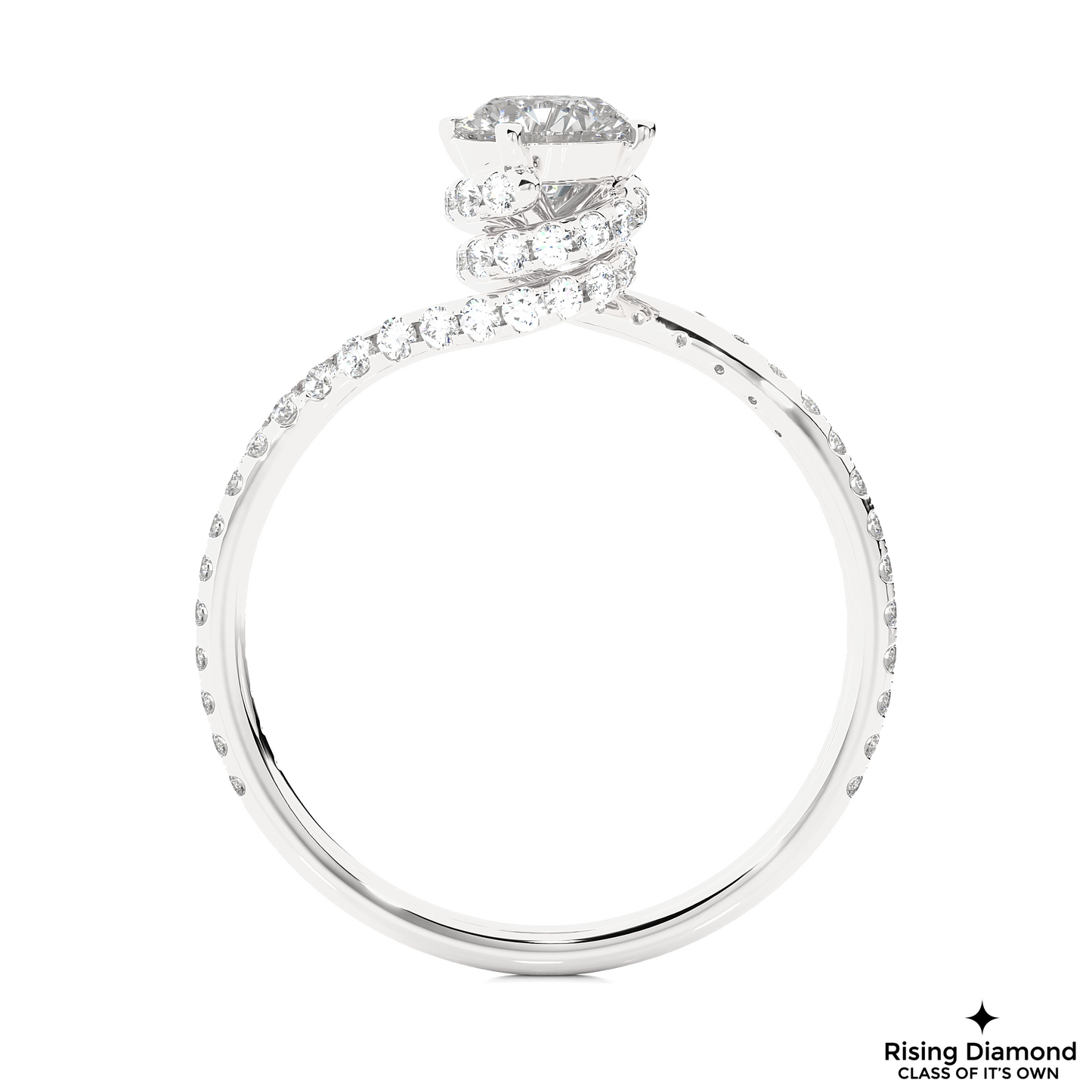1.07 CT Round Cut Lab Diamond Engagement Ring in Bypass Shank With Double Hidden Halo