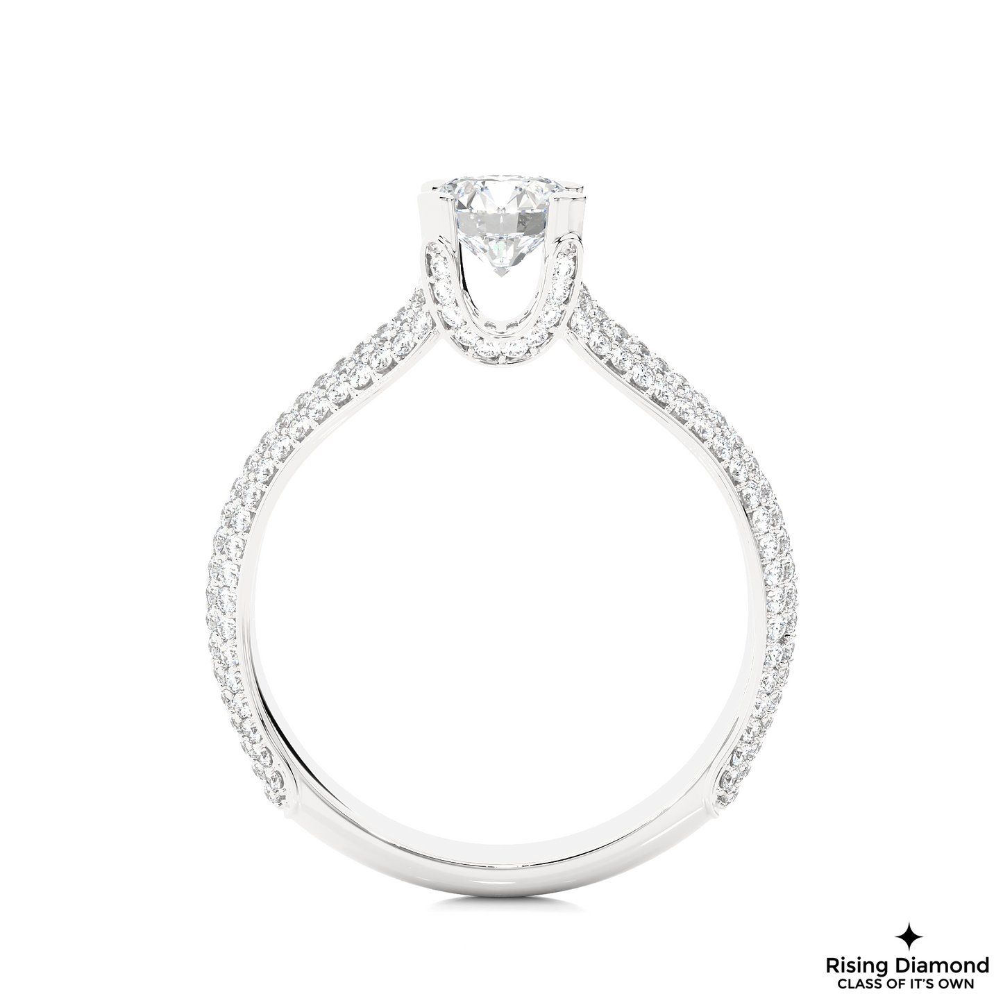 1.09 CT Round Cut Lab Grown Diamond Engagement Ring in Split Shank With Double Pave Setting