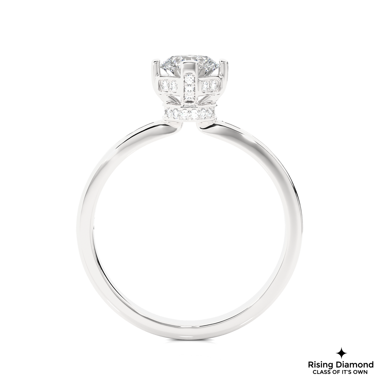 1.01 CT Round Cut Lab Diamond Engagement Ring in Hidden Halo Setting With Pave Shank