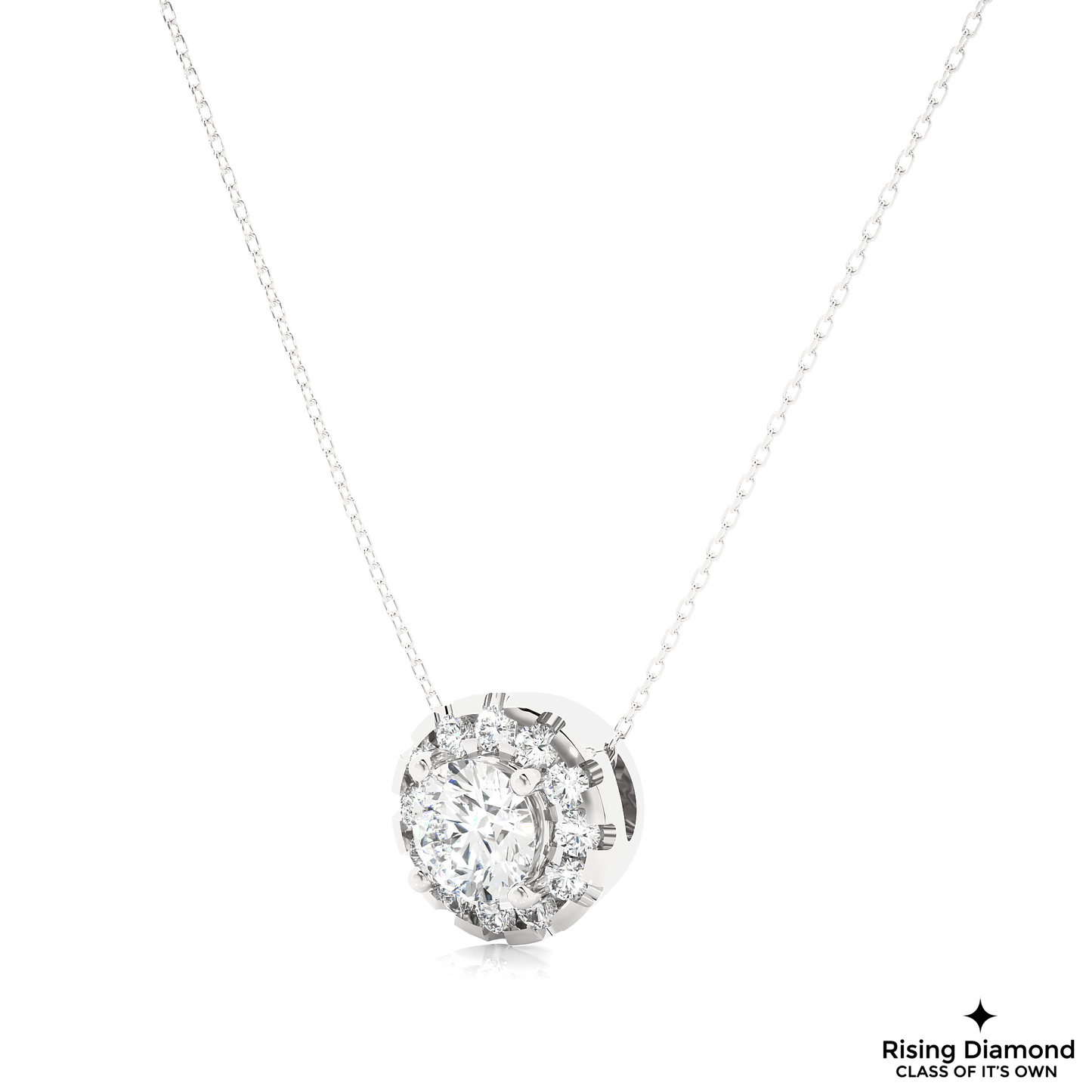 1.02 CT Round Cut Lab Grown Diamond Solitaire Necklace in Halo Setting