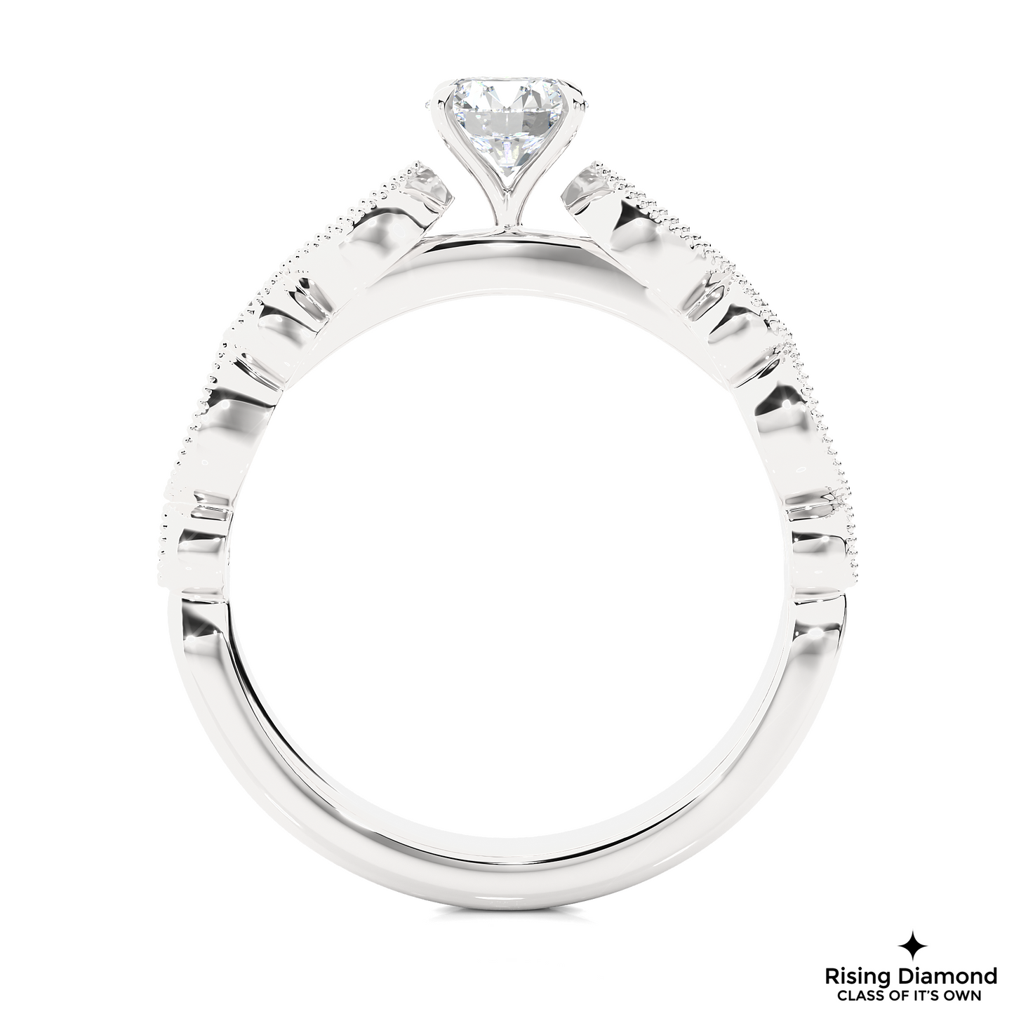 1.02 CT Round F/VS1 Lab Grown Diamond Engagement Ring in Mil-Grain Shank
