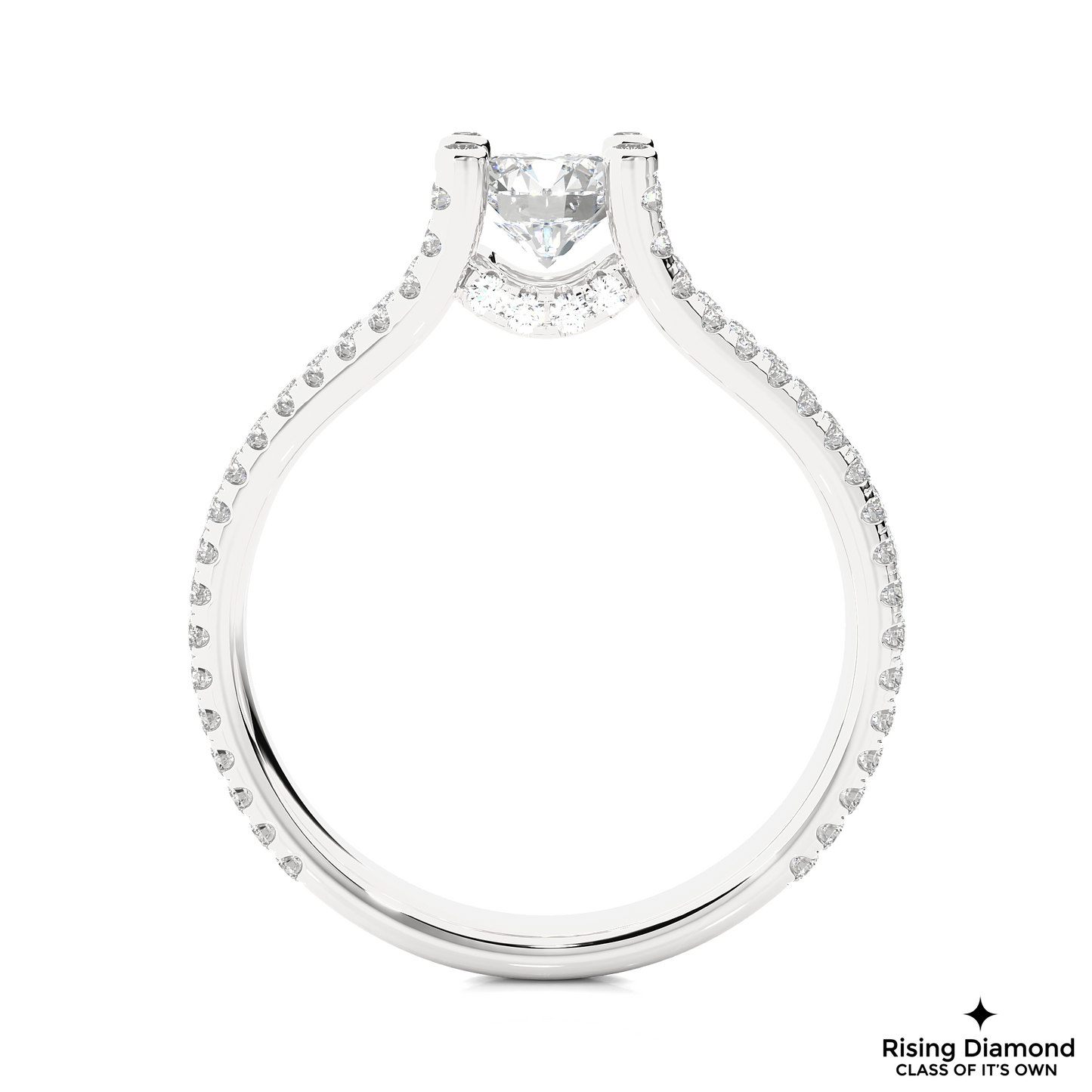 1.02 CT Round Cut Lab Grown Diamond Engagement Ring in Split Shank With Pave Setting