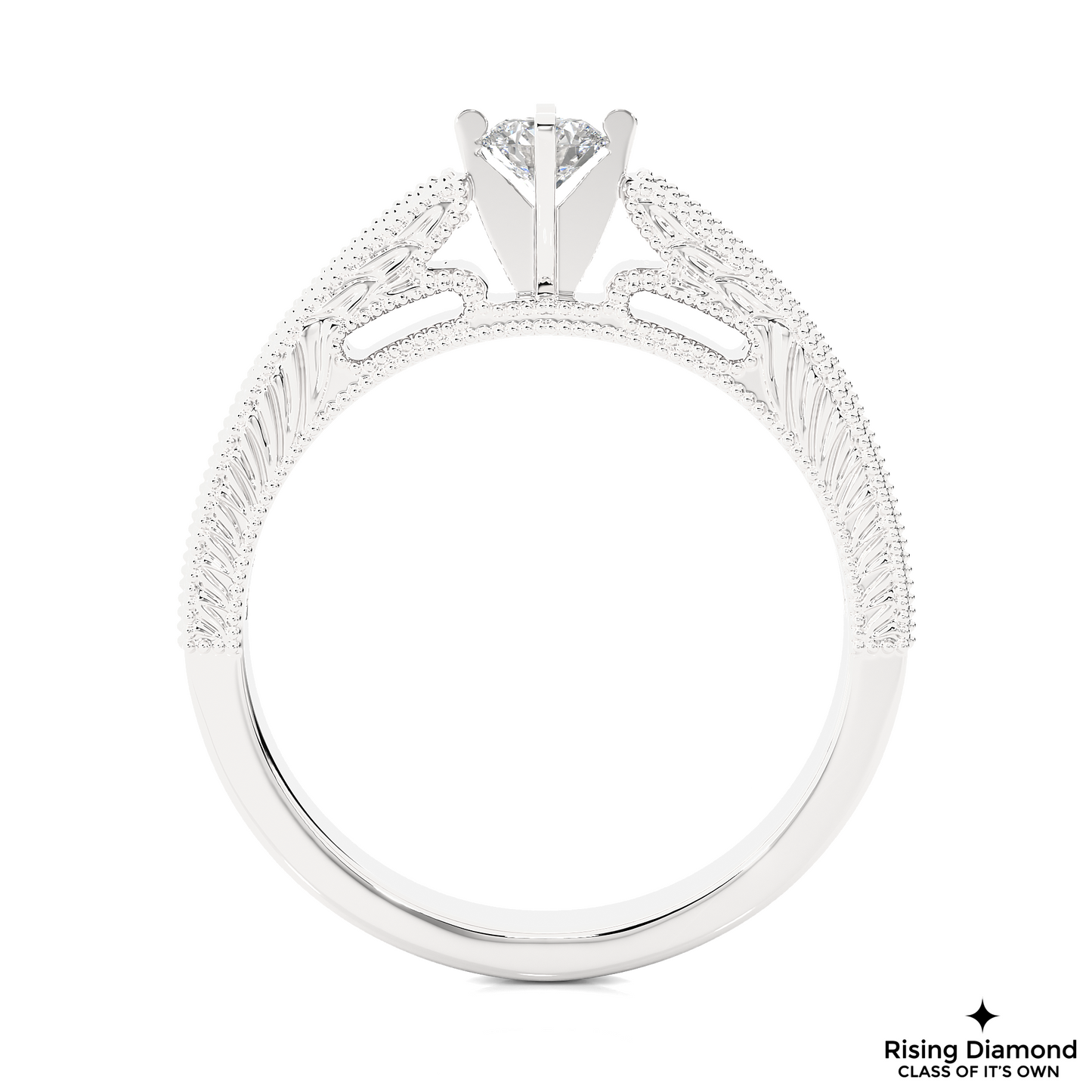 1.01 CT Round Cut Lab Grown Diamond Engagement Ring With Chanel Setting in mil-Grain Shank