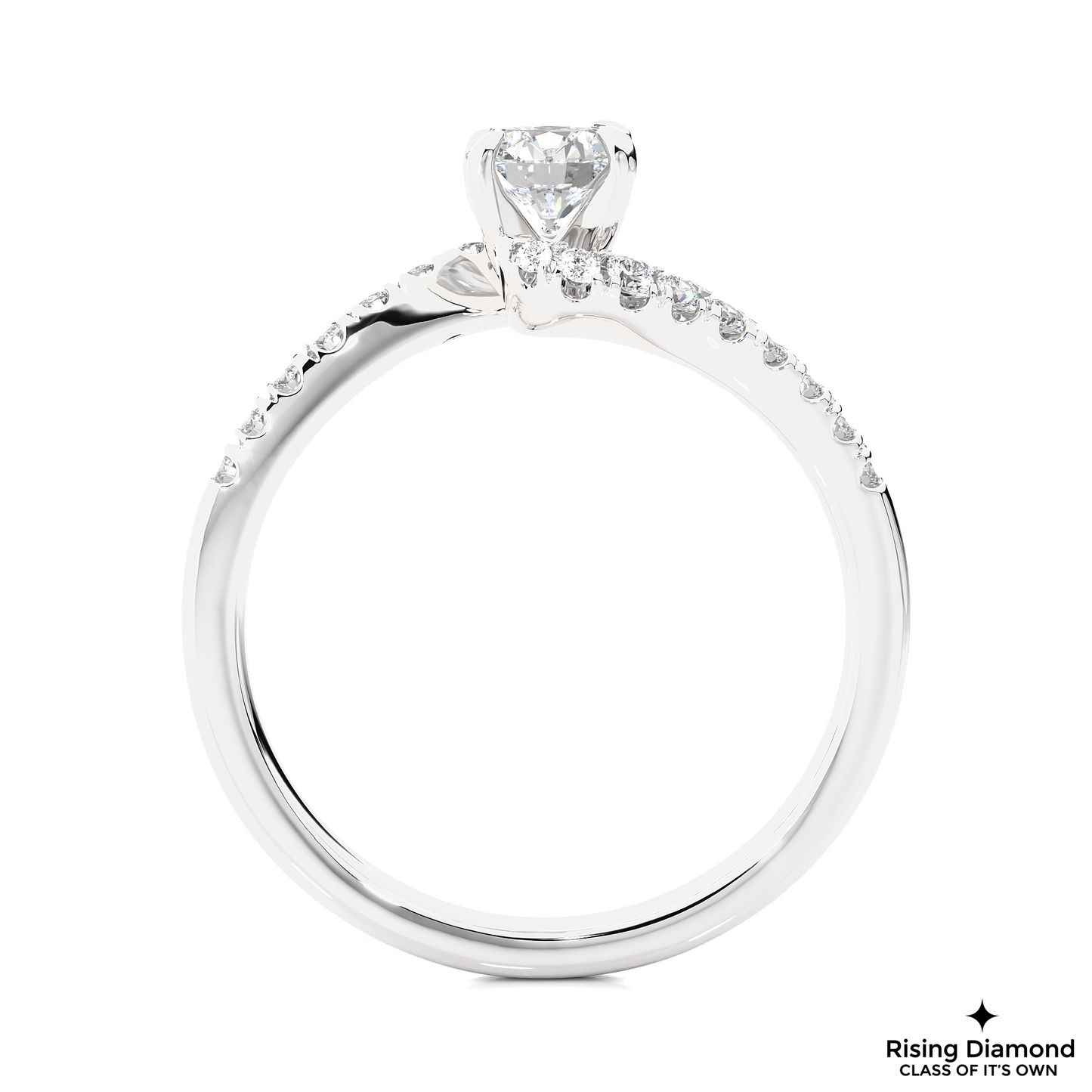 1.01 CT Round Cut Lab Grown Diamond Engagement Ring in Bypass Shank With Pave Setting