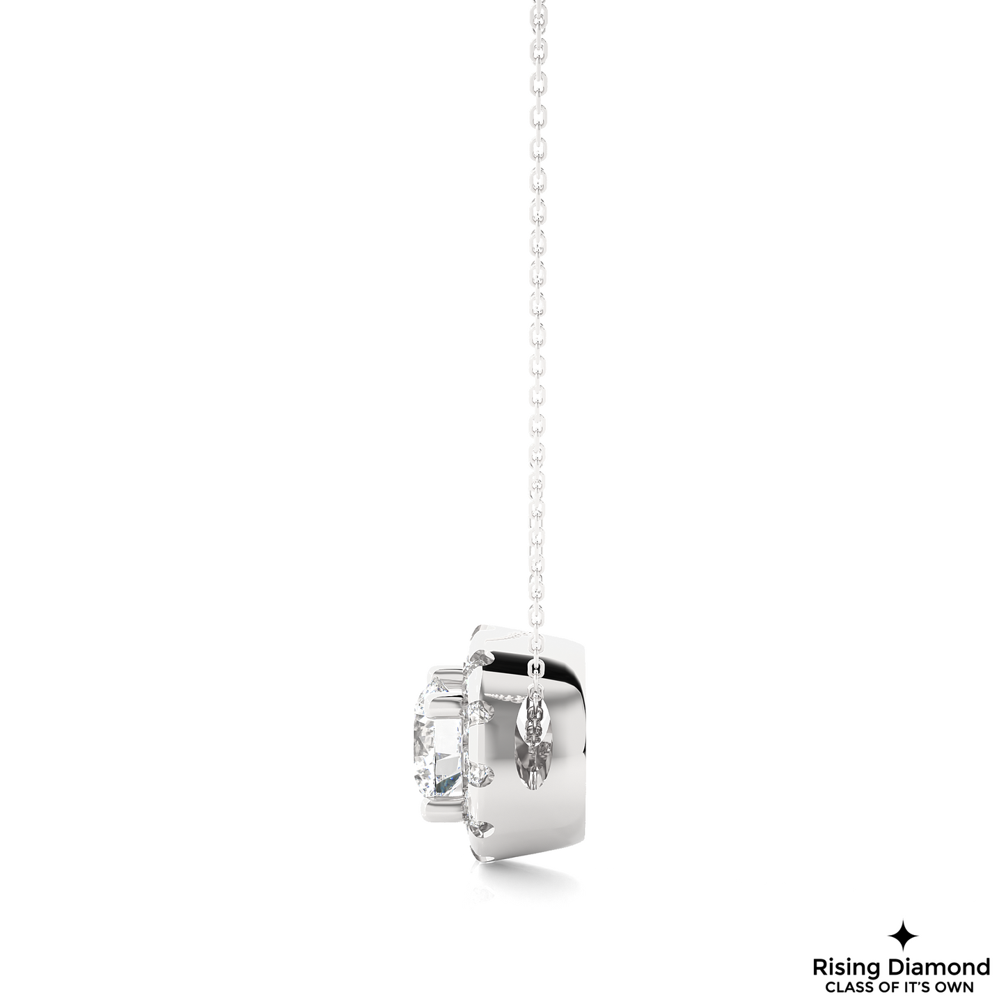 1.02 CT Round Cut Lab Grown Diamond Solitaire Necklace in Halo Setting