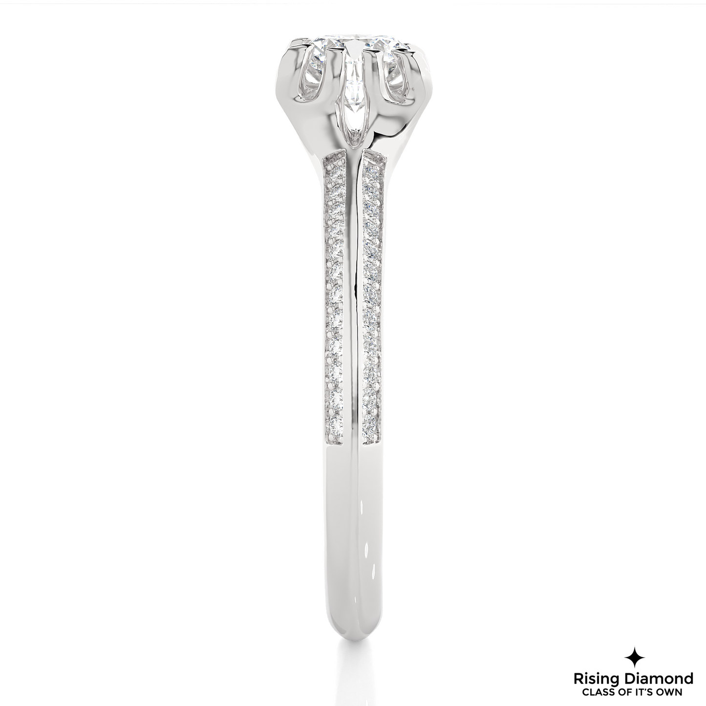 1.02 CT Round Cut Lab Grown Diamond Engagement Ring in Knife Edge Shank With Pave Setting