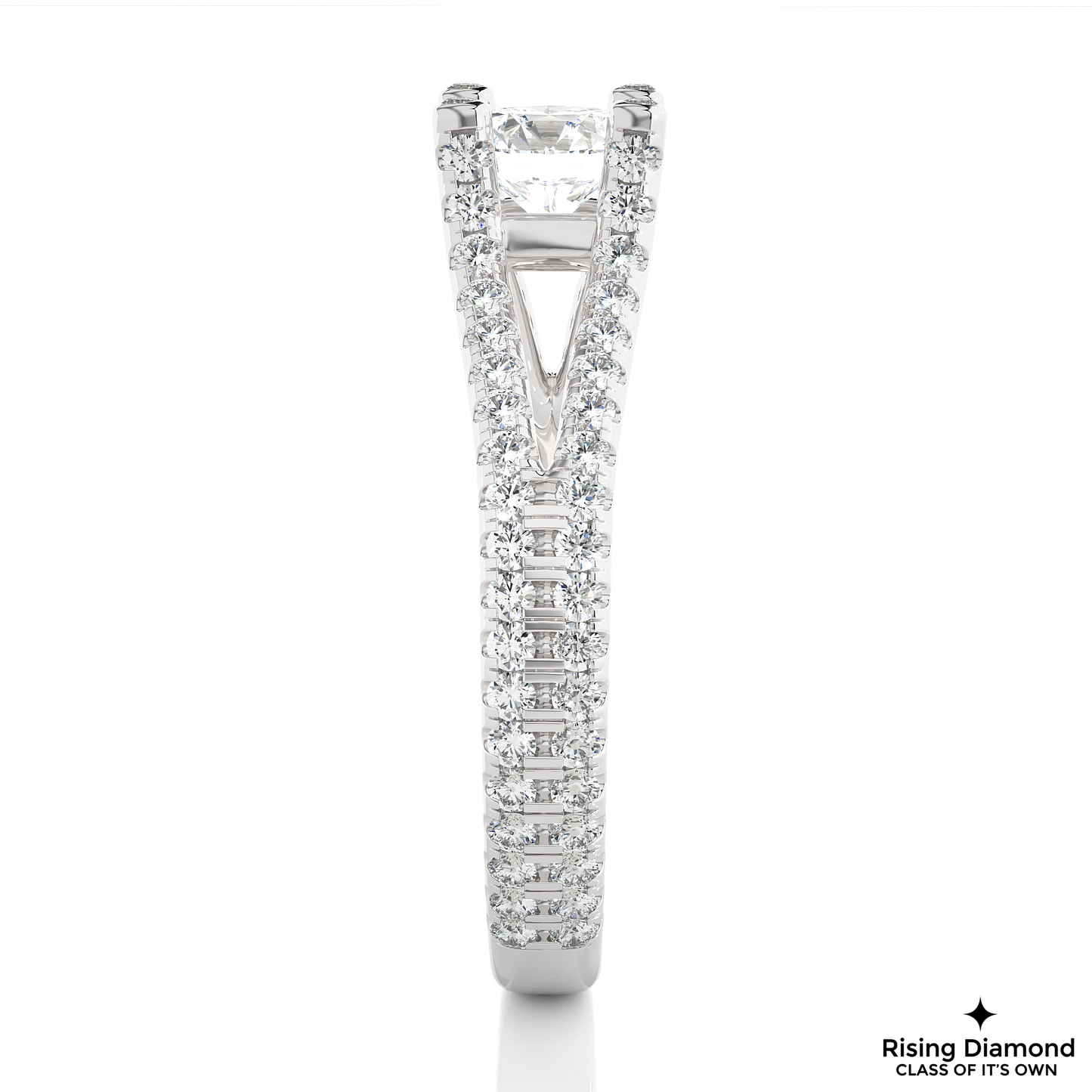 1.02 CT Round Cut Lab Grown Diamond Engagement Ring in Split Shank With Pave Setting