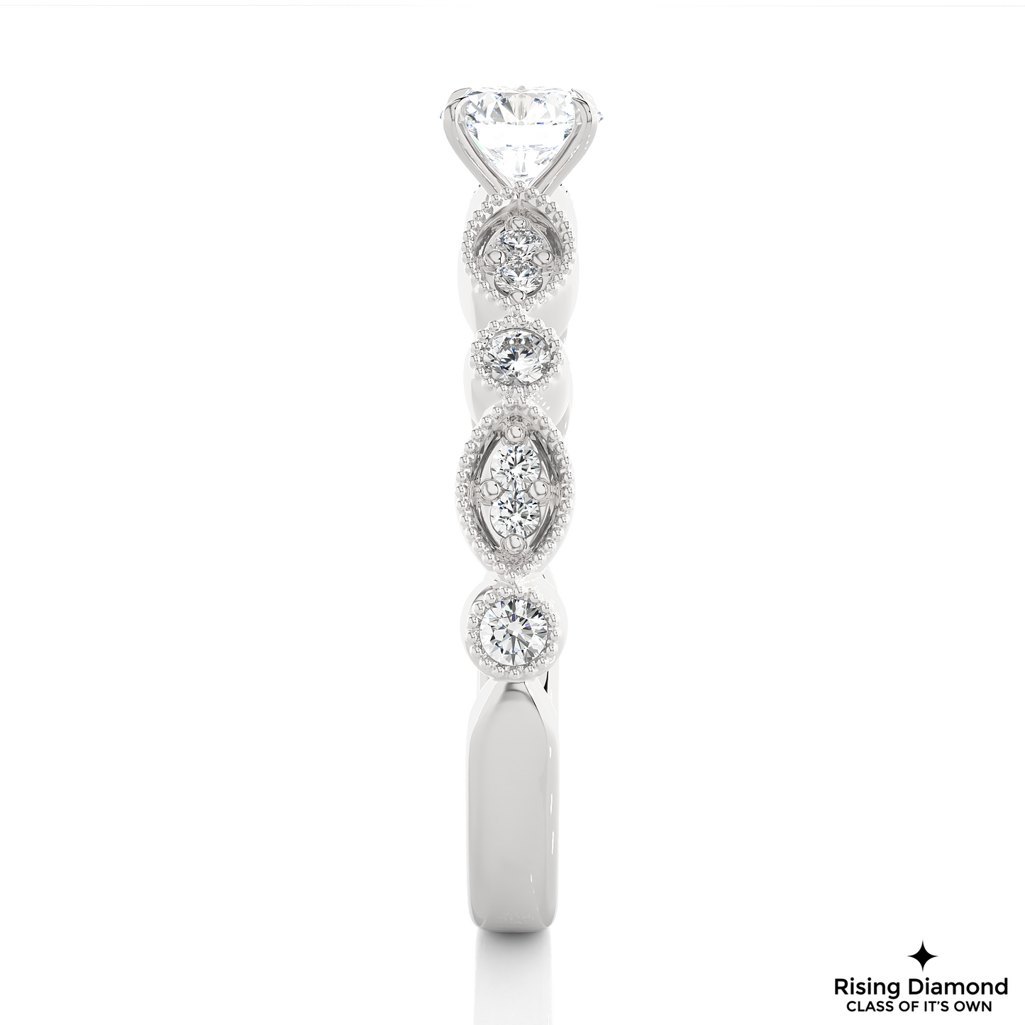 1.02 CT Round F/VS1 Lab Grown Diamond Engagement Ring in Mil-Grain Shank