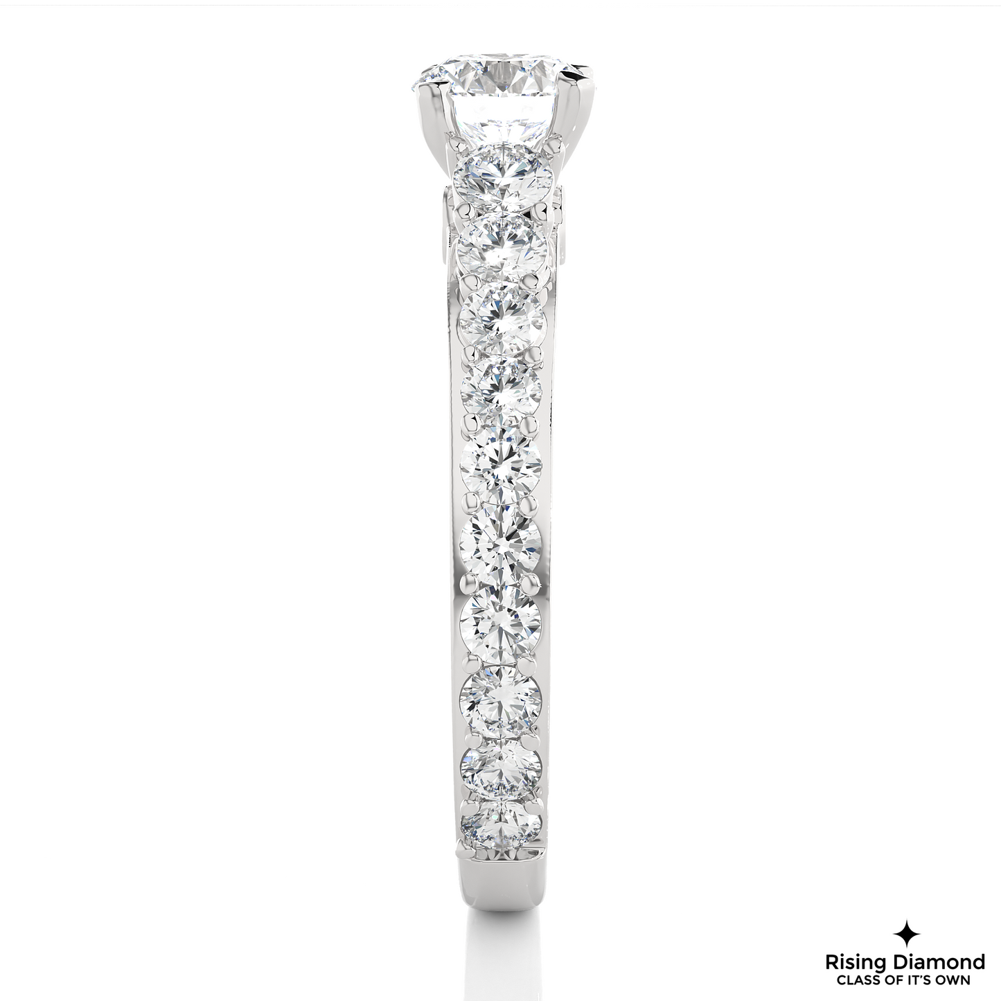 1.2 CT Round Cut Lab Grown Diamond Engagement Ring in Pave Shank With Cathedral Style