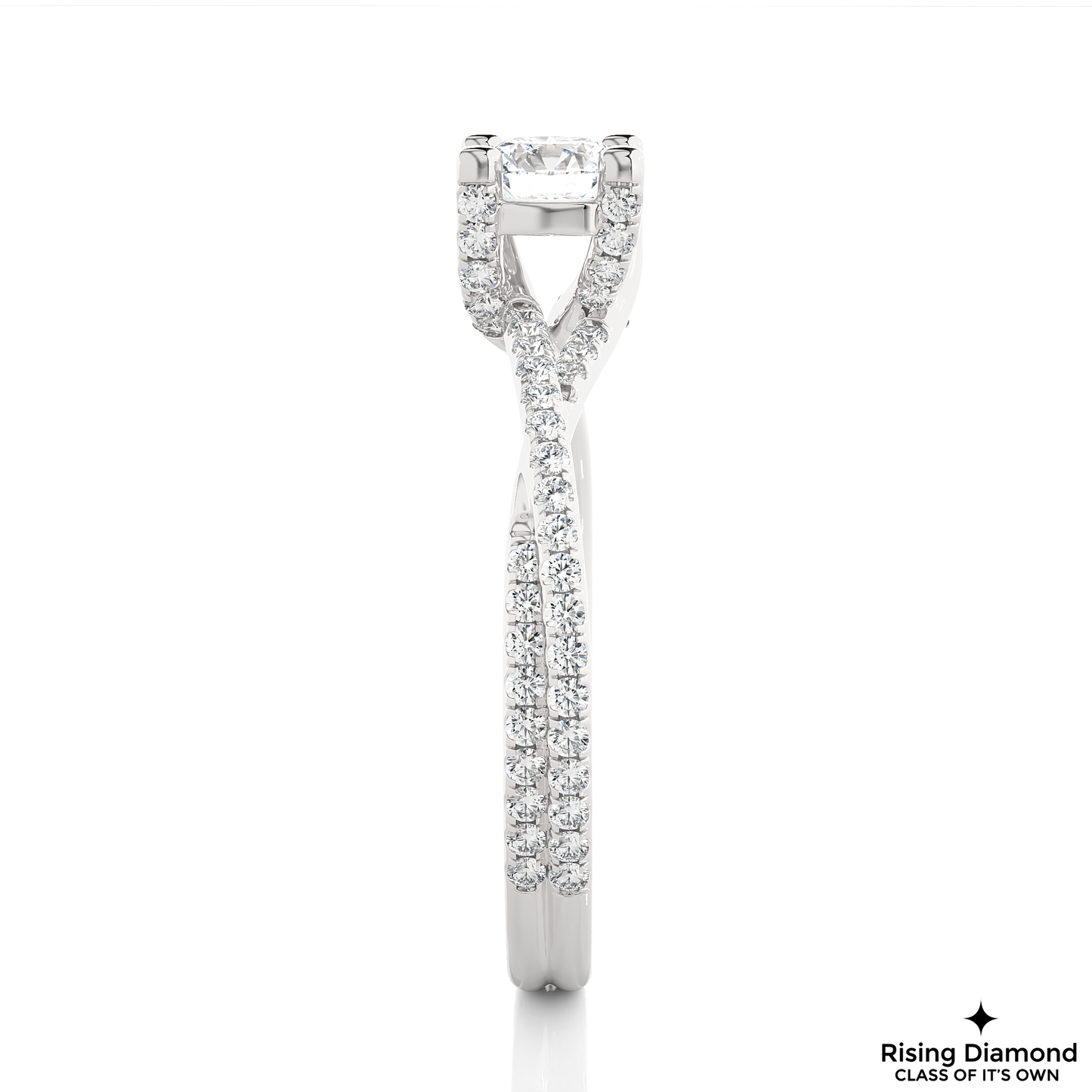 1.01 CT Round Cut Lab Diamond Engagement Ring in Bypass Shank With Pave Setting