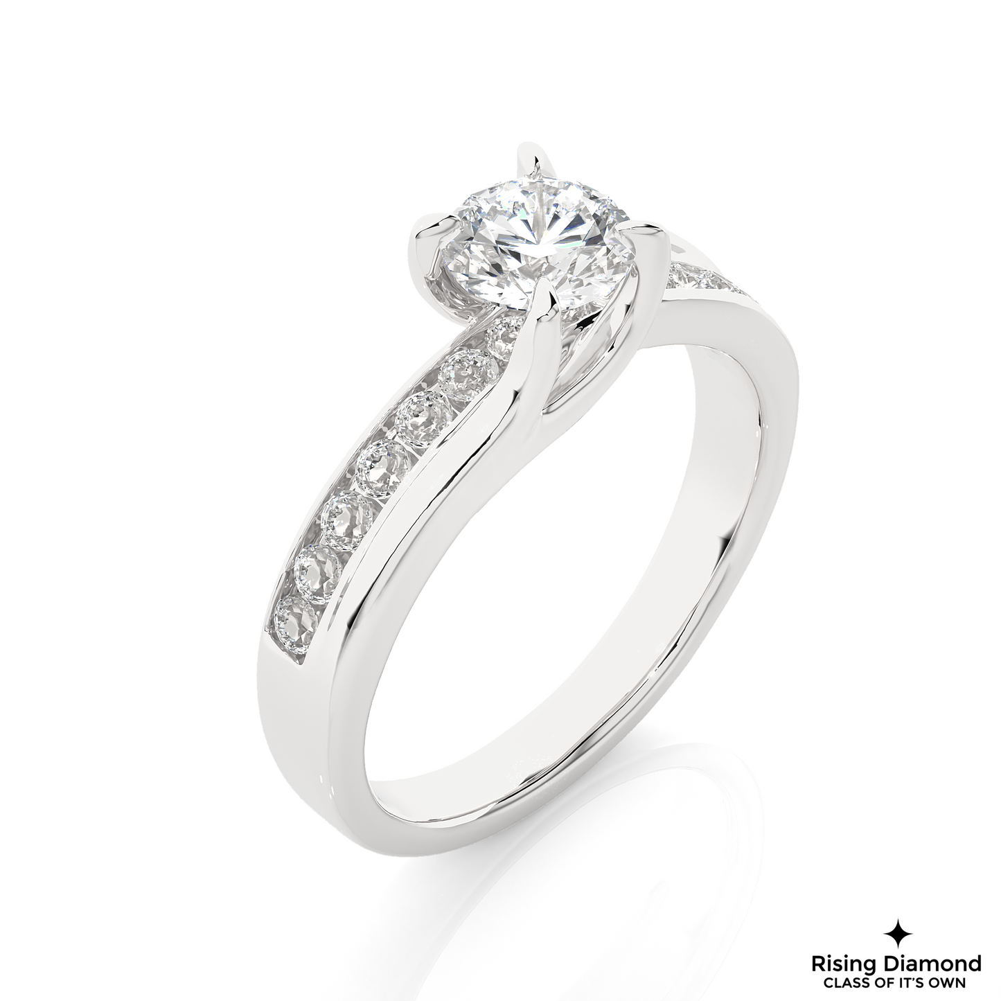 1.02 CT G/VS1 Round Cut Lab Grown Diamond Engagement Ring in Chanel Shank