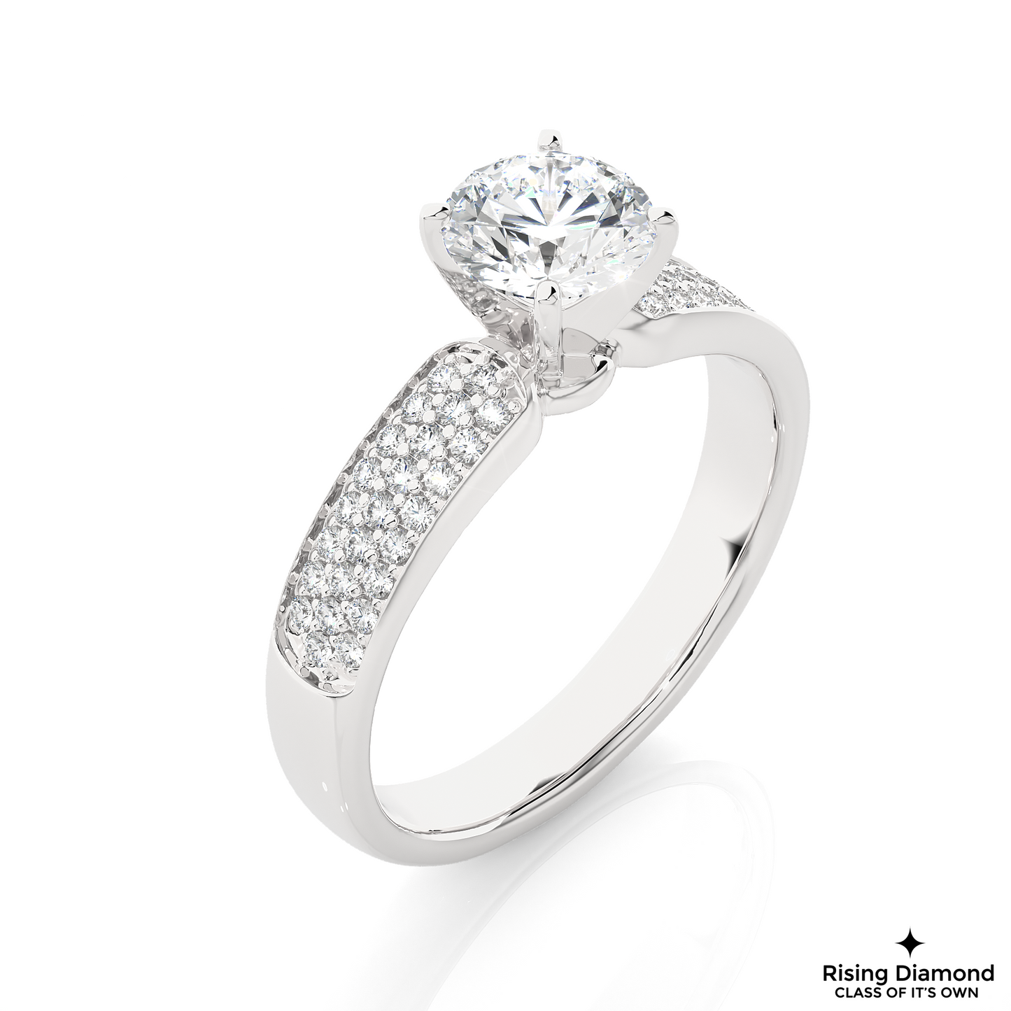 1.07 CT Round Cut Lab Grown Diamond Ring in Multi-pave Shank