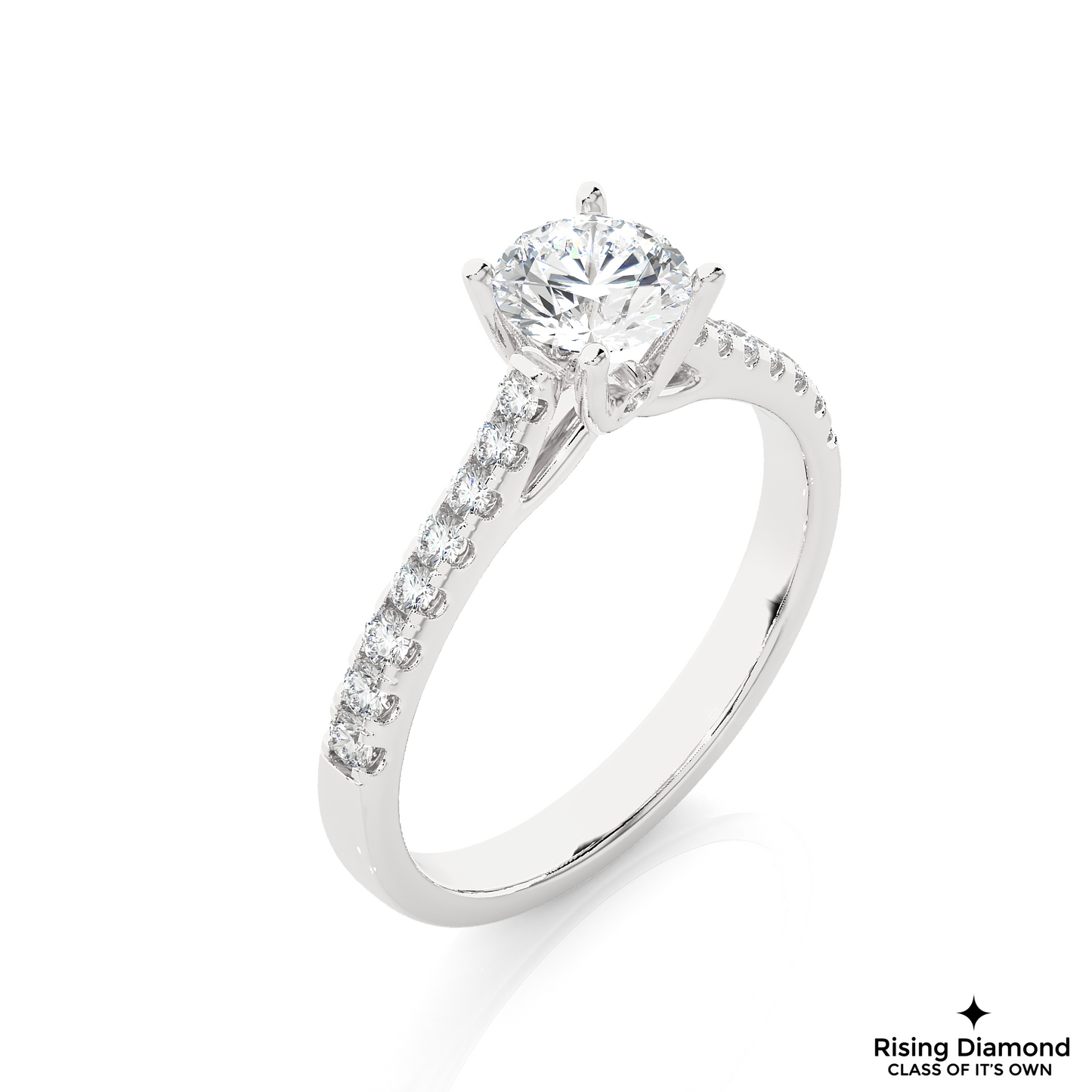 1.0 CT Round Cut Lab Grown Diamond Engagement Ring in Cathedral Setting
