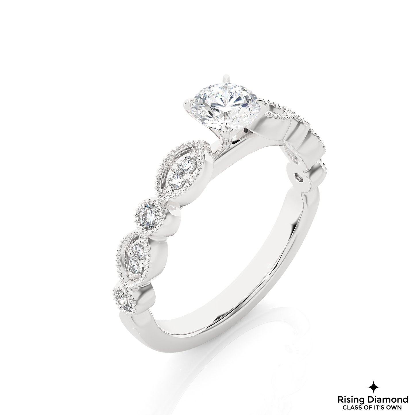 1.02 CT Round F/VS1 Lab Grown Diamond Engagement Ring in Mil-Grain Shank
