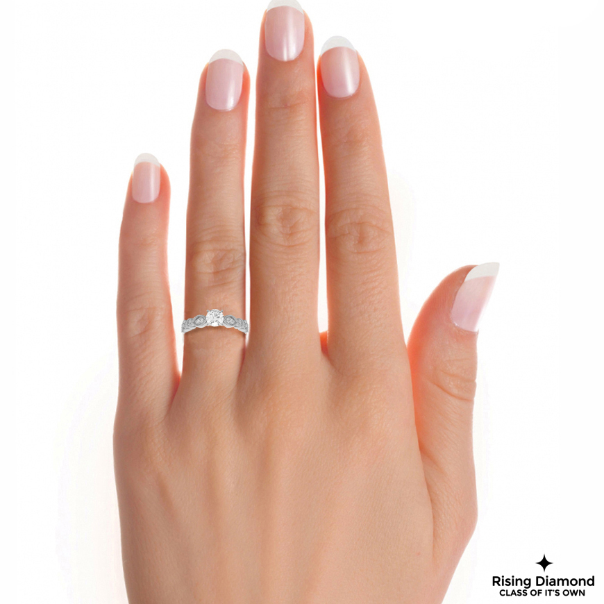 1.02 CT Round F/VS1 Lab Grown Diamond Engagement Ring in Mil-Grain Shank
