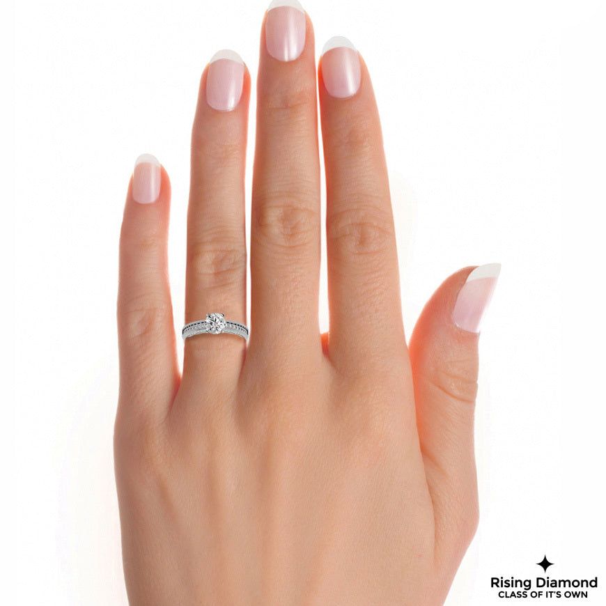 1.01 CT Round Cut Lab Grown Diamond Engagement Ring With Chanel Setting in mil-Grain Shank