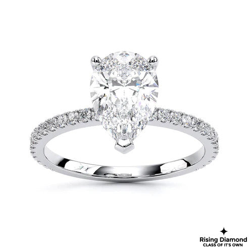 1.25 Ct Pear Cut F-VS1 Lab Grown Diamond Half Eternity Pave Engagement Ring