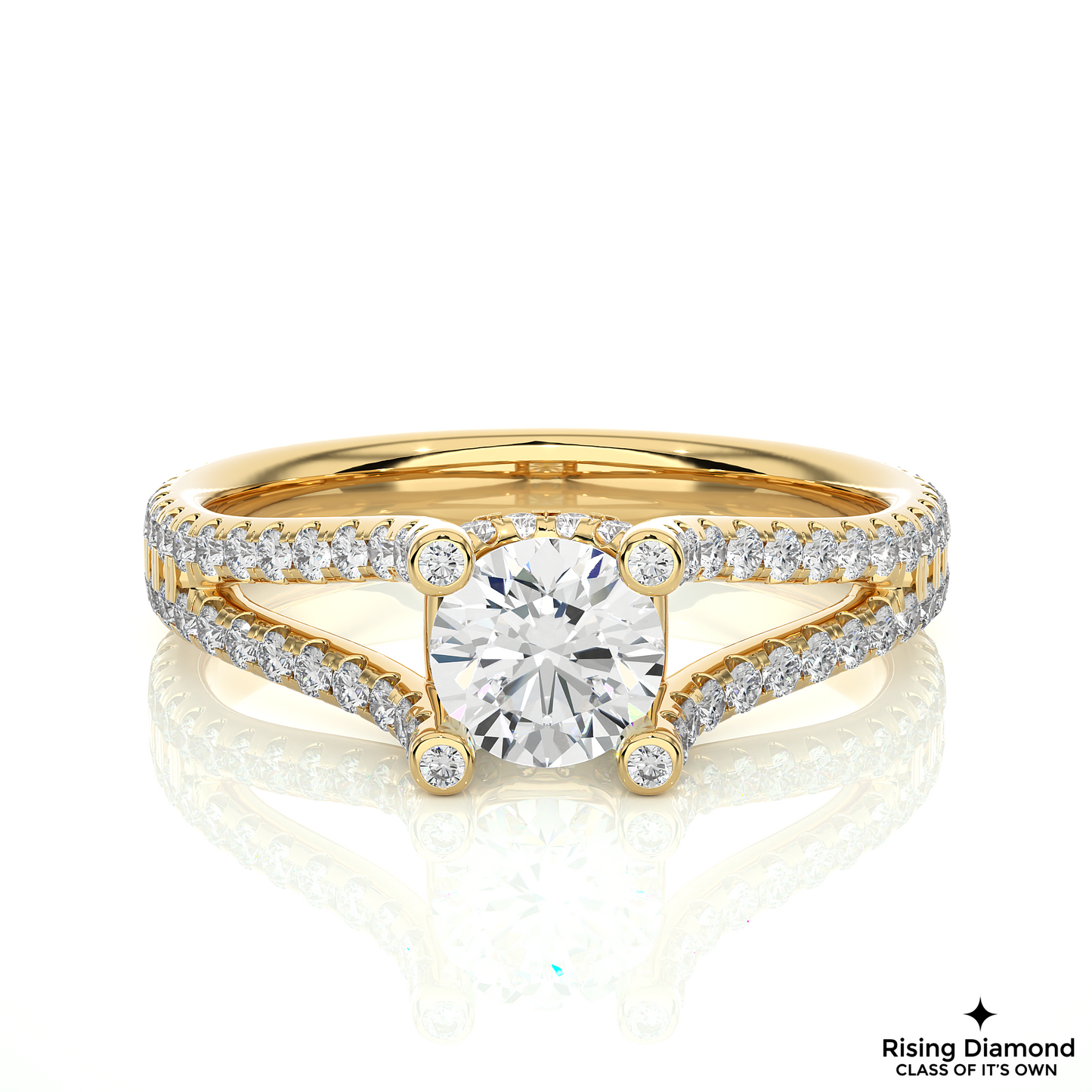 1.02 CT Round Cut Lab Grown Diamond Engagement Ring in Split Shank With Pave Setting