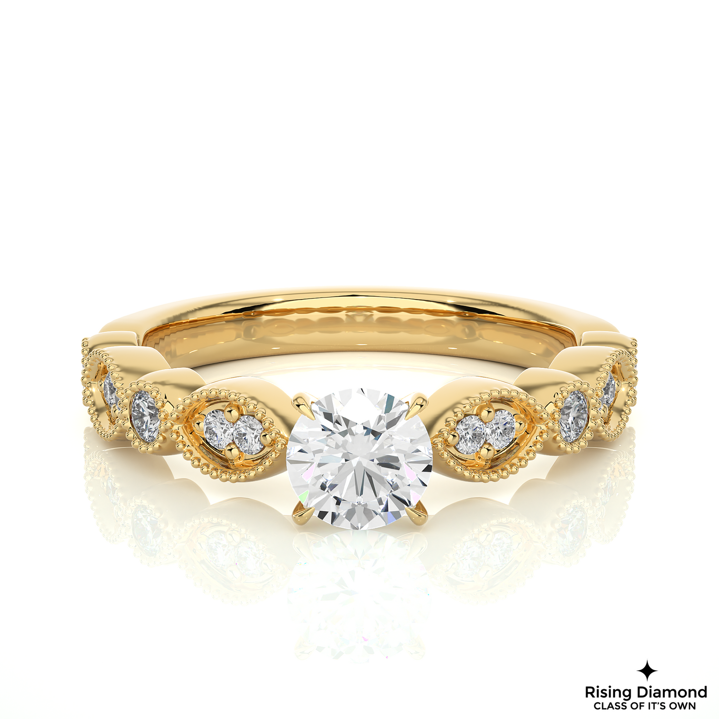 1.02 CT Round F/VS1 Lab Grown Diamond Engagement Ring in Mil-Grain Shank