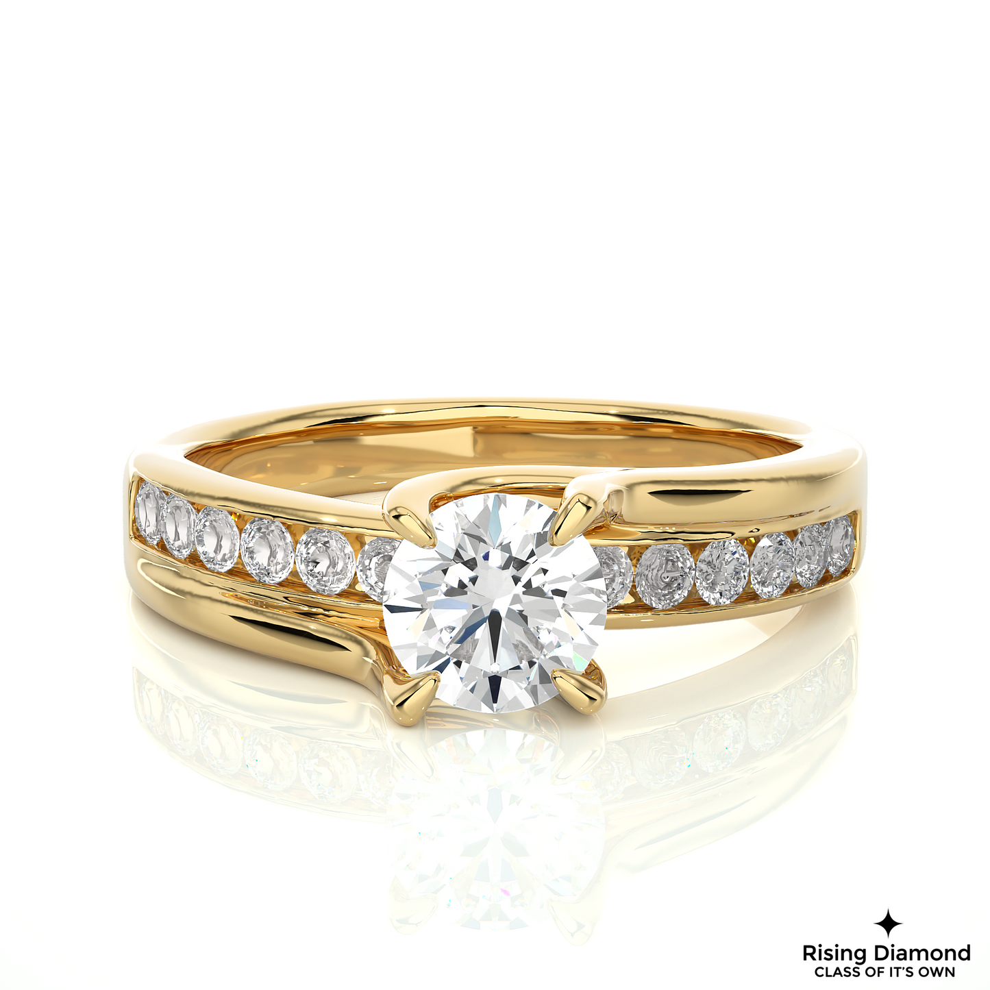 1.02 CT G/VS1 Round Cut Lab Grown Diamond Engagement Ring in Chanel Shank