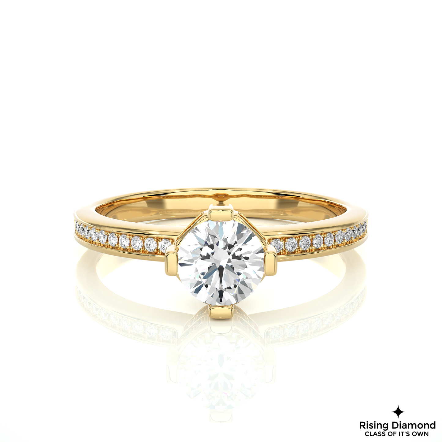 1.01 CT Round Cut Lab Diamond Engagement Ring in Hidden Halo Setting With Pave Shank