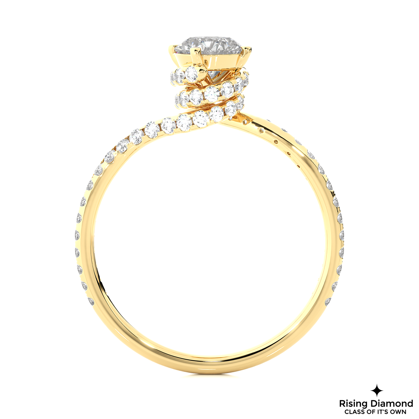 1.07 CT Round Cut Lab Diamond Engagement Ring in Bypass Shank With Double Hidden Halo