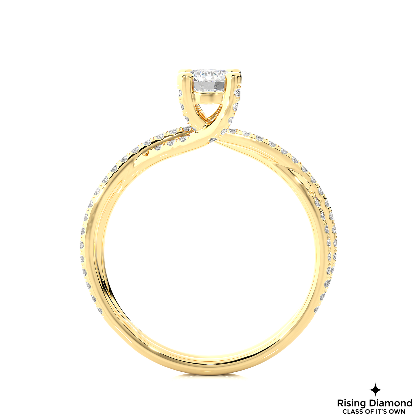 1.01 CT Round Cut Lab Diamond Engagement Ring in Bypass Shank With Pave Setting