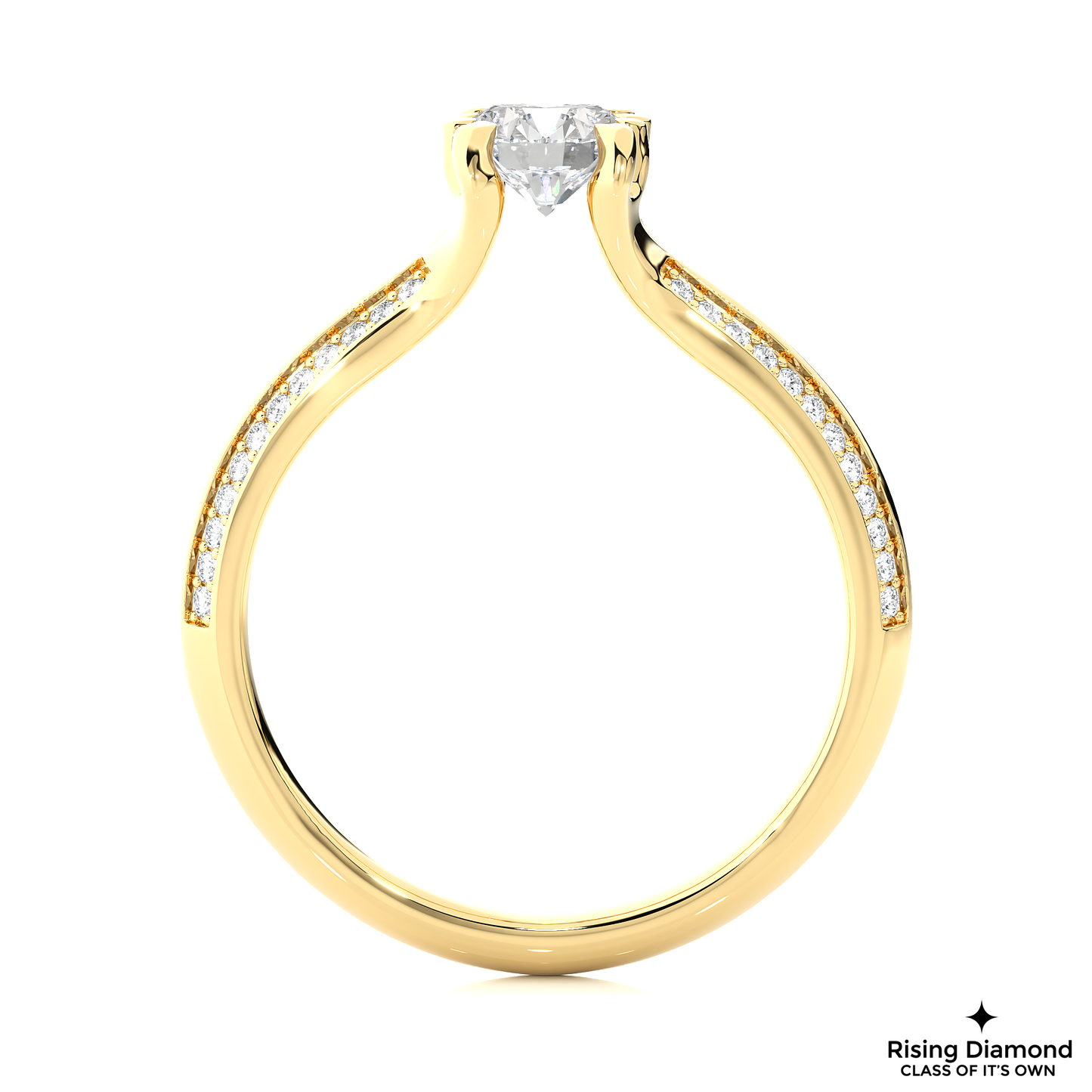 1.02 CT Round Cut Lab Grown Diamond Engagement Ring in Knife Edge Shank With Pave Setting