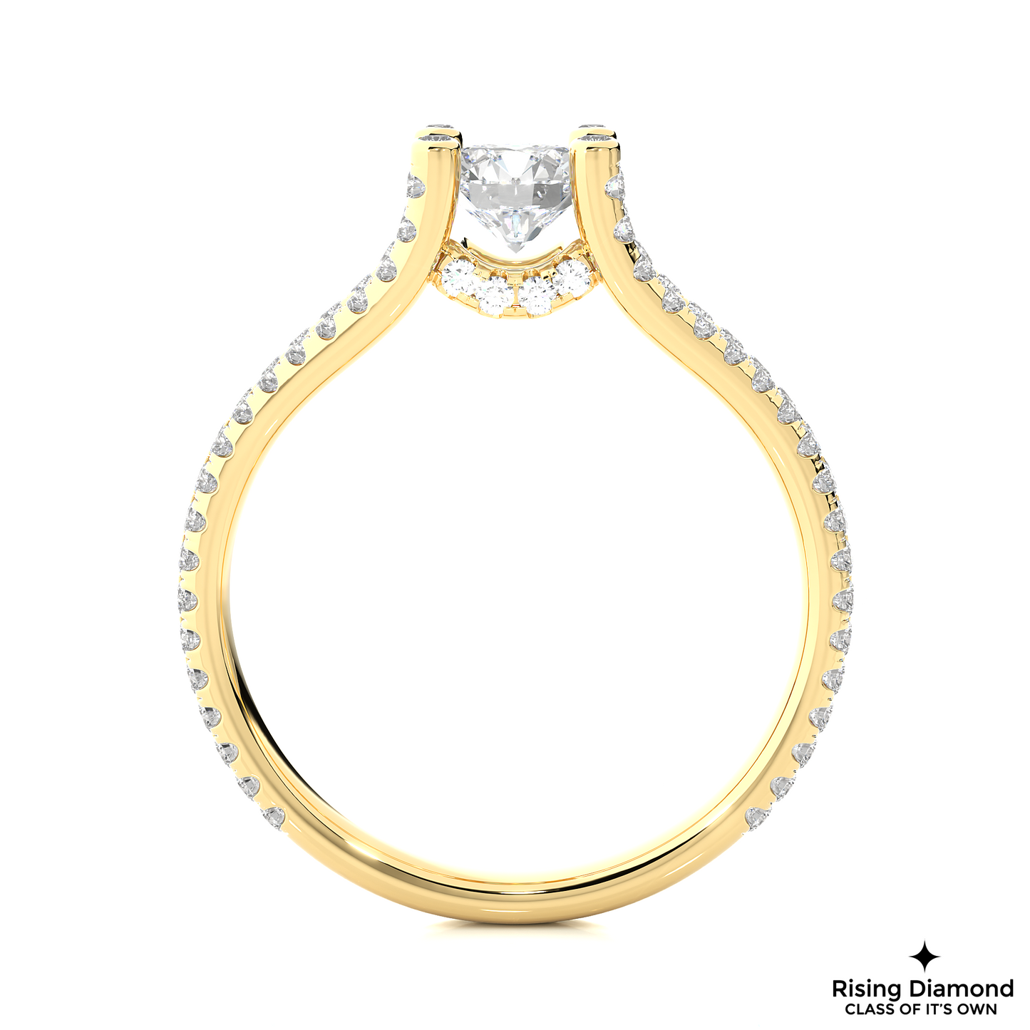 1.02 CT Round Cut Lab Grown Diamond Engagement Ring in Split Shank With Pave Setting