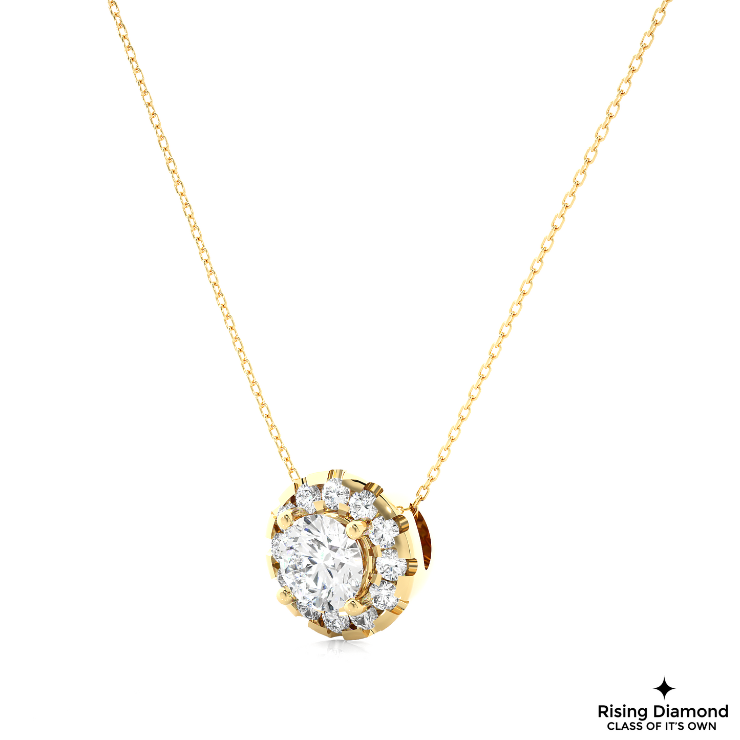 1.02 CT Round Cut Lab Grown Diamond Solitaire Necklace in Halo Setting