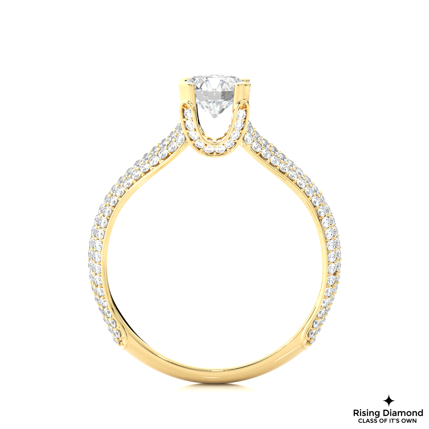 1.09 CT Round Cut Lab Grown Diamond Engagement Ring in Split Shank With Double Pave Setting