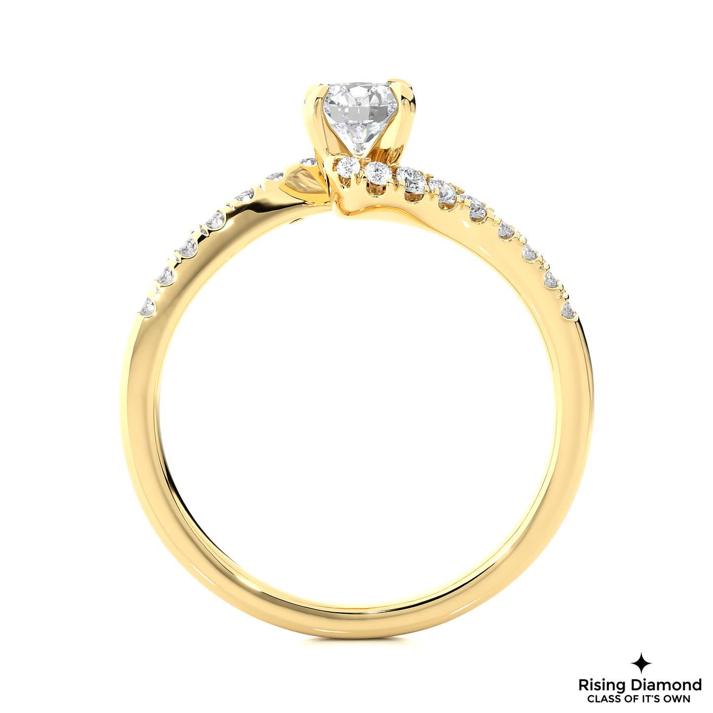 1.01 CT Round Cut Lab Grown Diamond Engagement Ring in Bypass Shank With Pave Setting