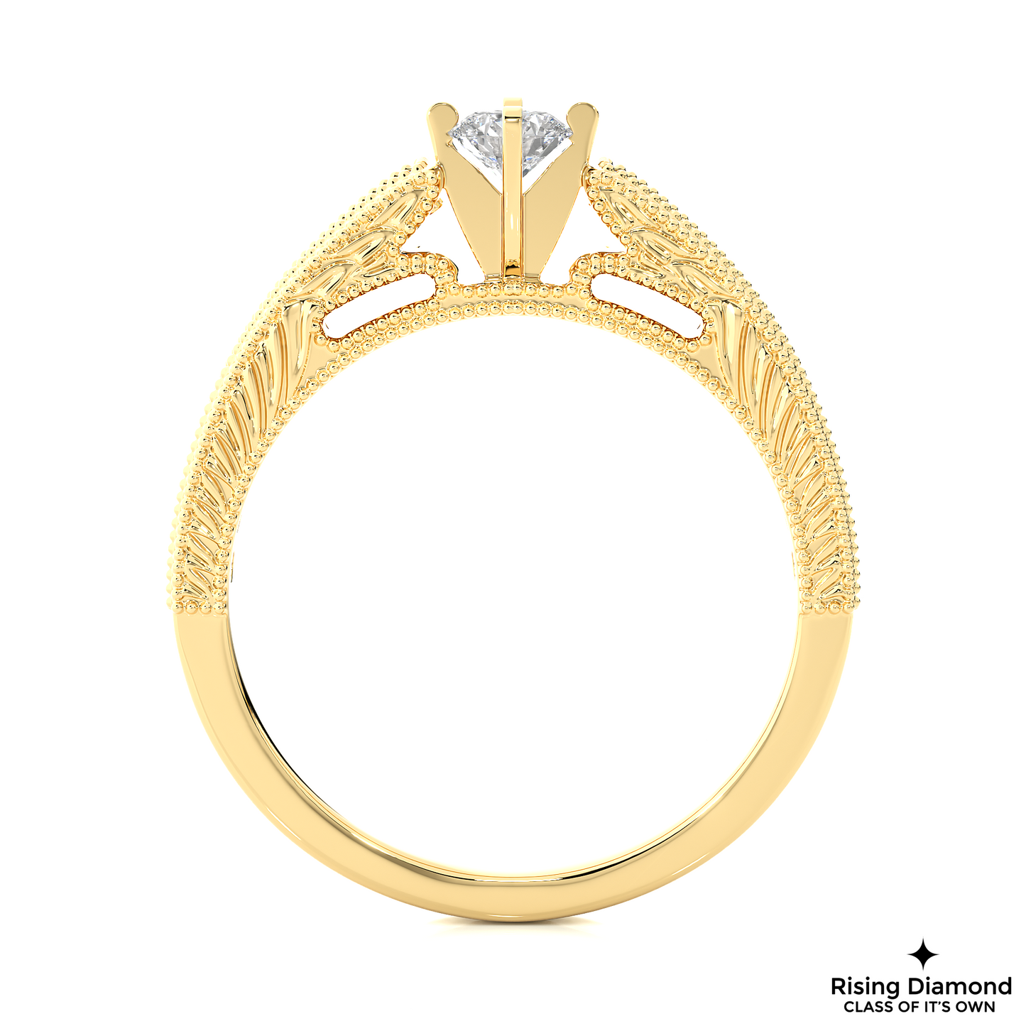 1.01 CT Round Cut Lab Grown Diamond Engagement Ring With Chanel Setting in mil-Grain Shank