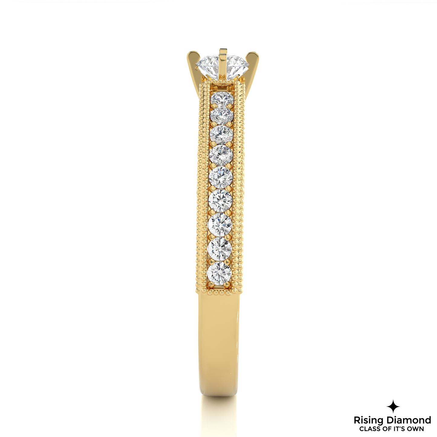 1.01 CT Round Cut Lab Grown Diamond Engagement Ring With Chanel Setting in mil-Grain Shank